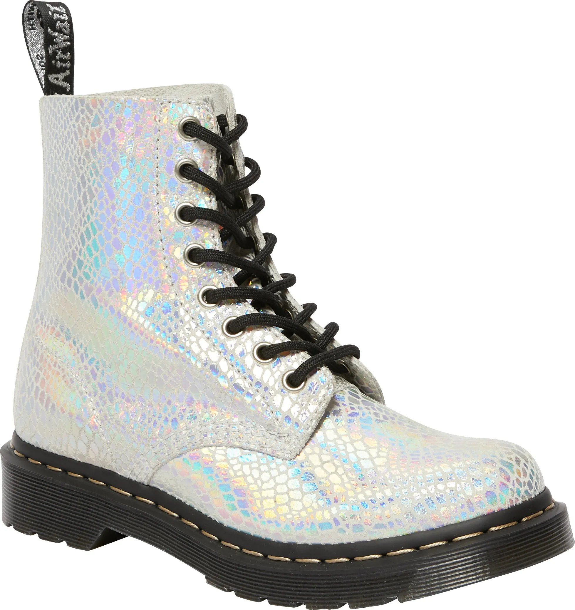 1460 Pascal White Snake Metallic Suede Boots