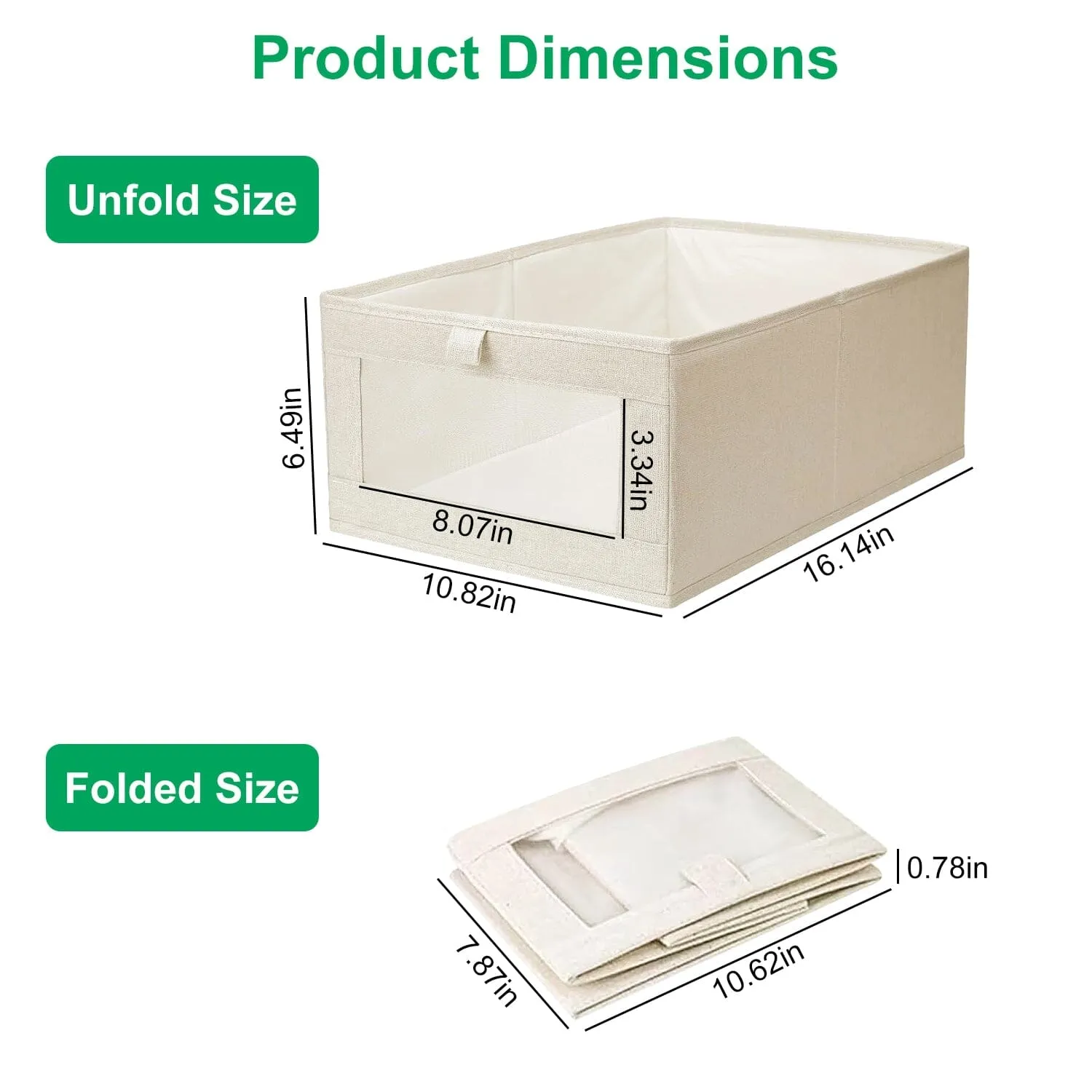 4-Pieces: Foldable Linen Clothing Storage Bin with Visible Clear Window