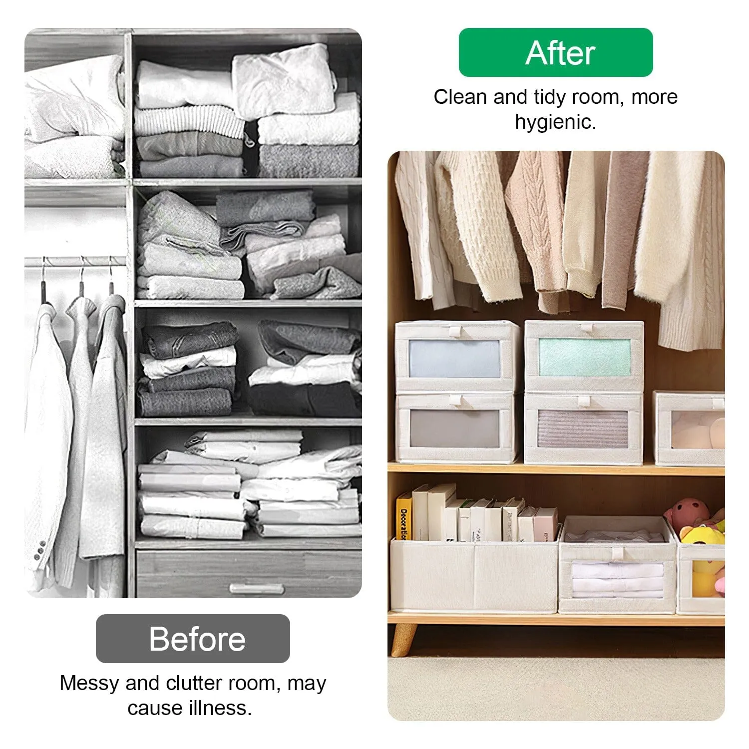 4-Pieces: Foldable Linen Clothing Storage Bin with Visible Clear Window