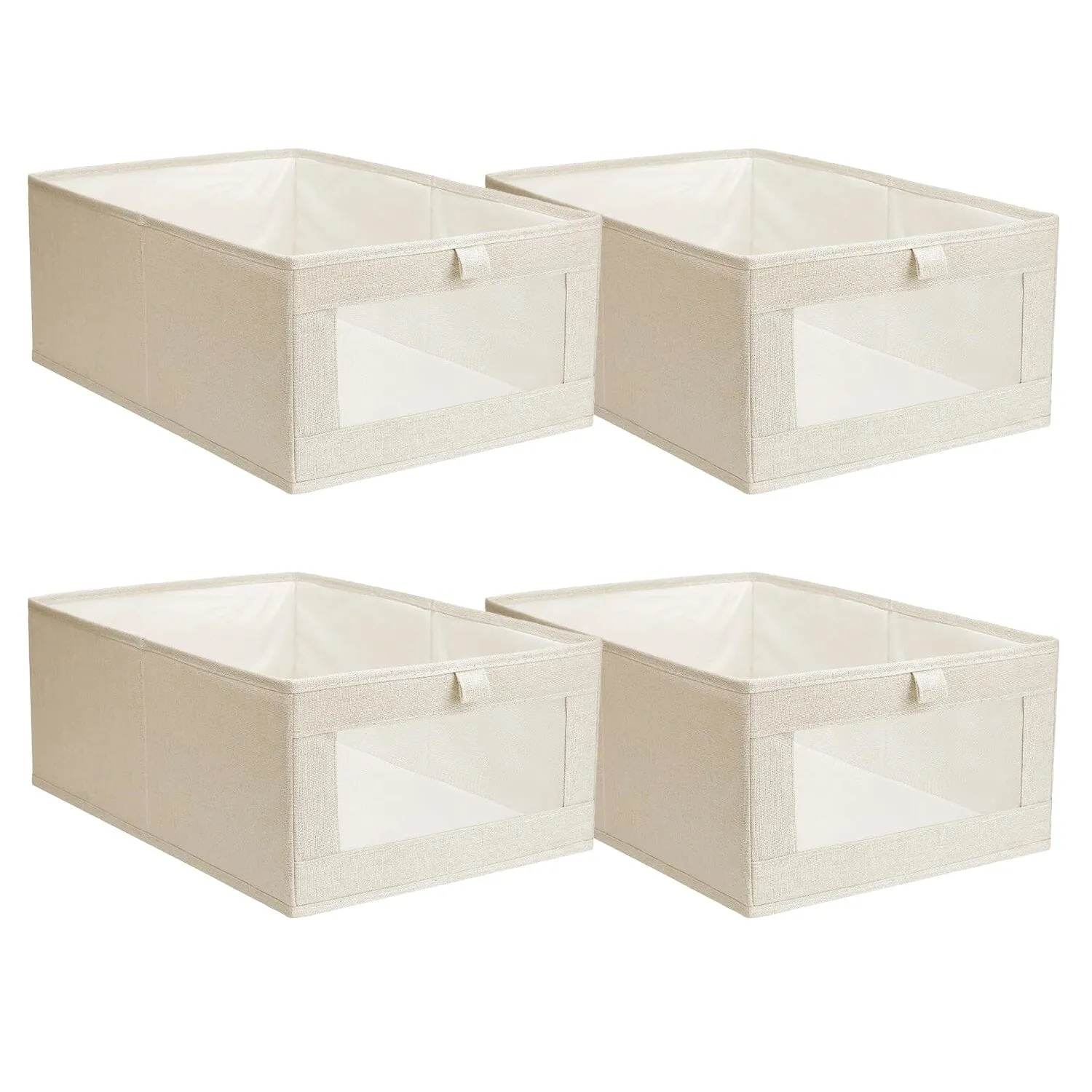 4-Pieces: Foldable Linen Clothing Storage Bin with Visible Clear Window