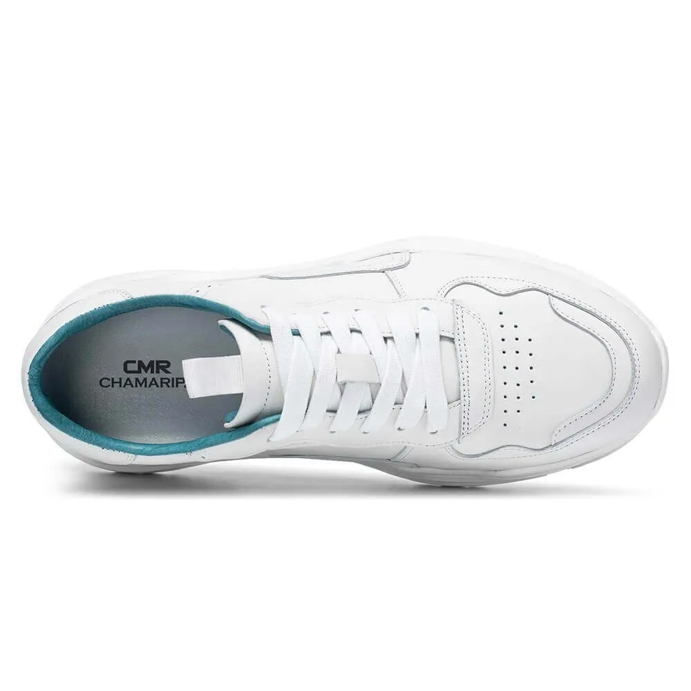 7 CM / 2.76 Inches - CMR CHAMARIPA Height Increasing Sports Shoes - Sports Shoes That Increase Your Height - White Leather Men's Sneakers