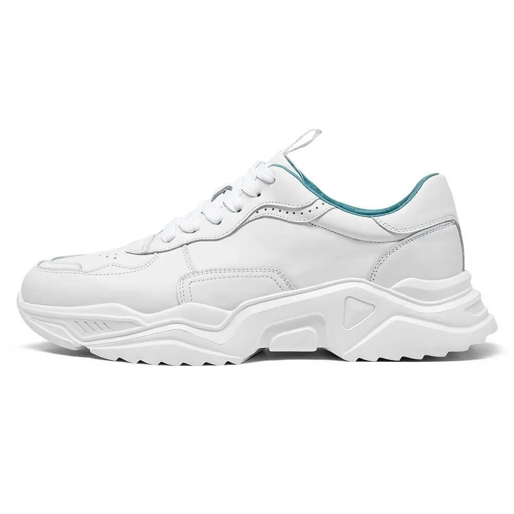 7 CM / 2.76 Inches - CMR CHAMARIPA Height Increasing Sports Shoes - Sports Shoes That Increase Your Height - White Leather Men's Sneakers