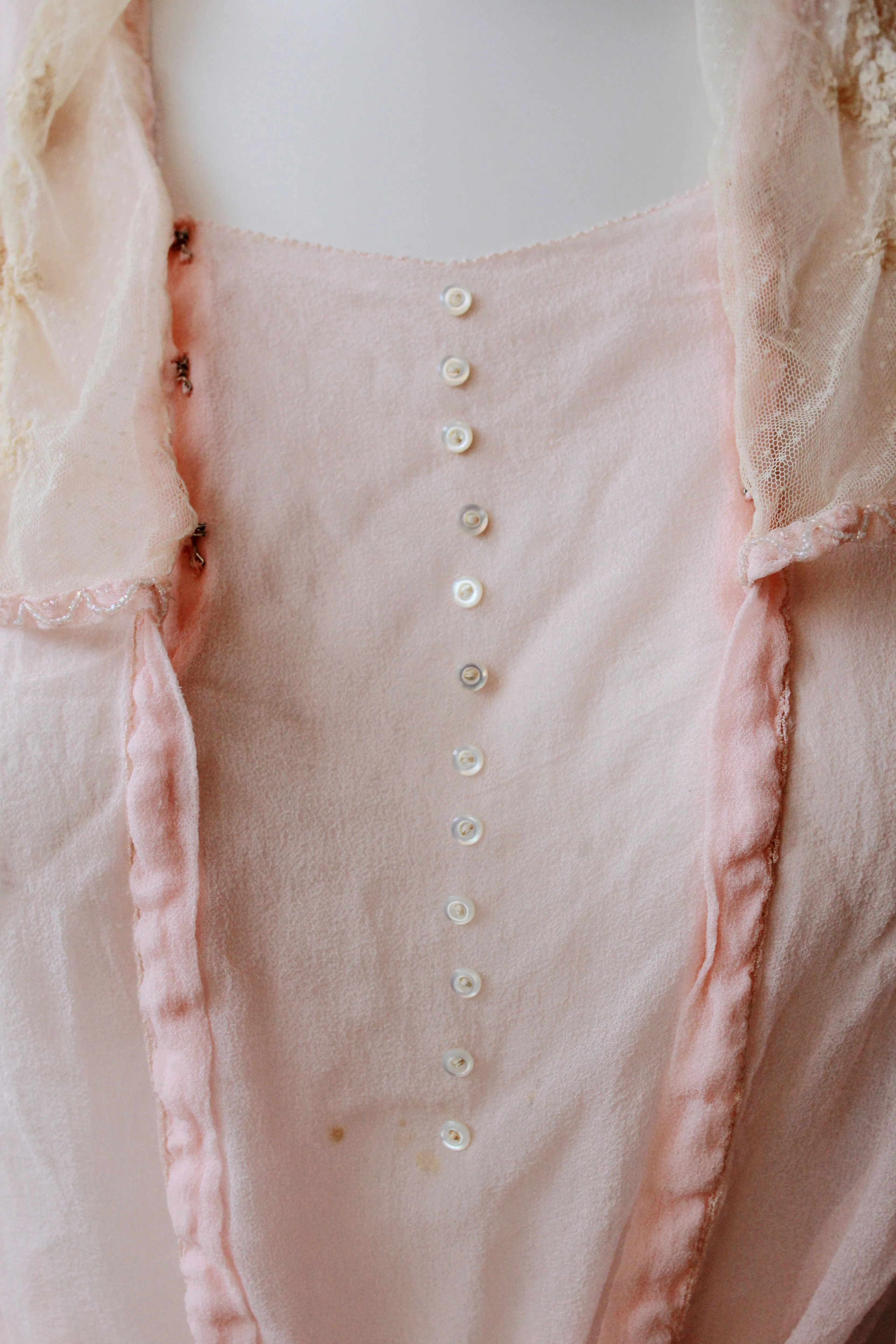 Antique 1910-1920s Pink Sheer Silk Chiffon Blouse