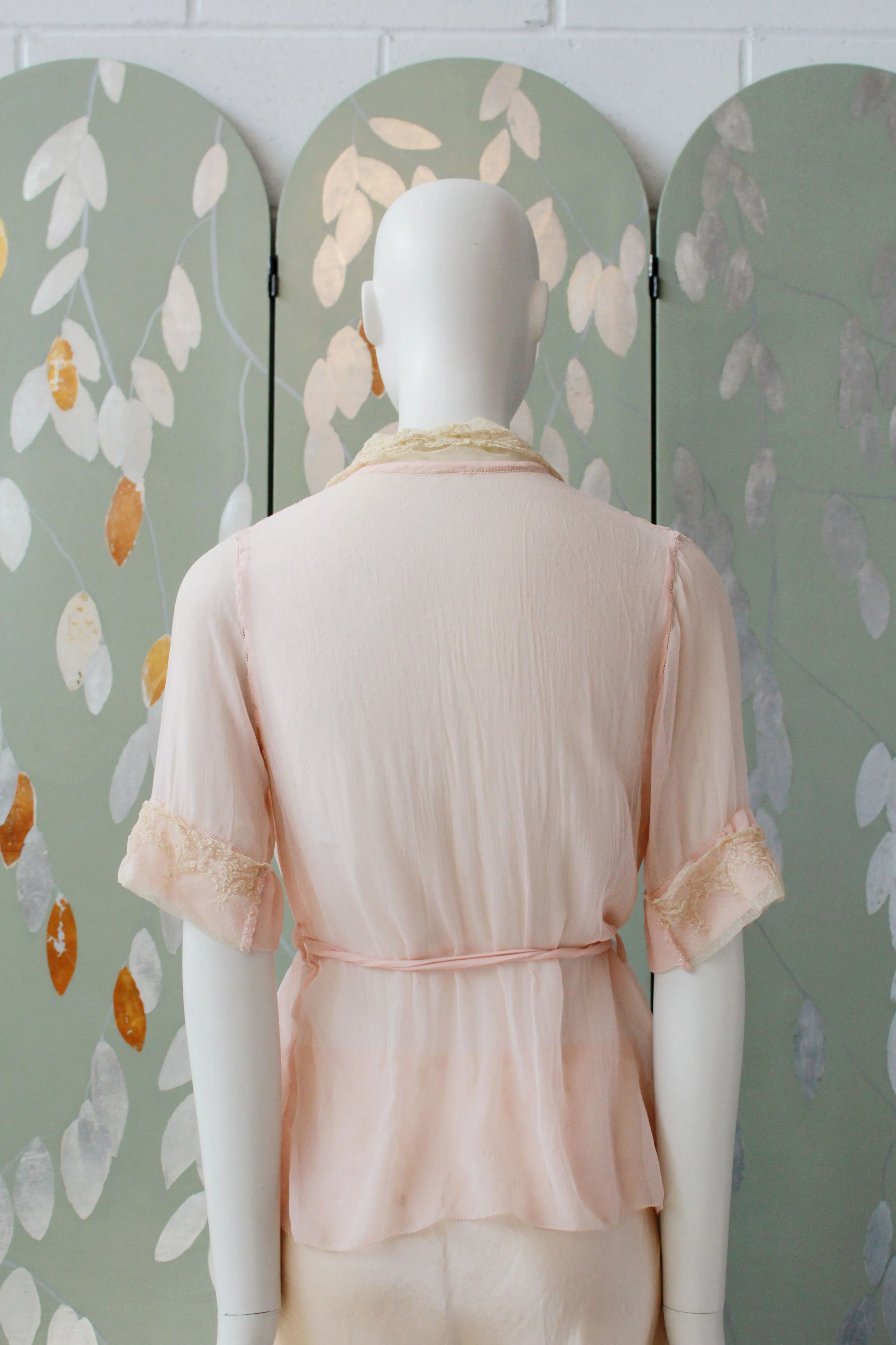 Antique 1910-1920s Pink Sheer Silk Chiffon Blouse