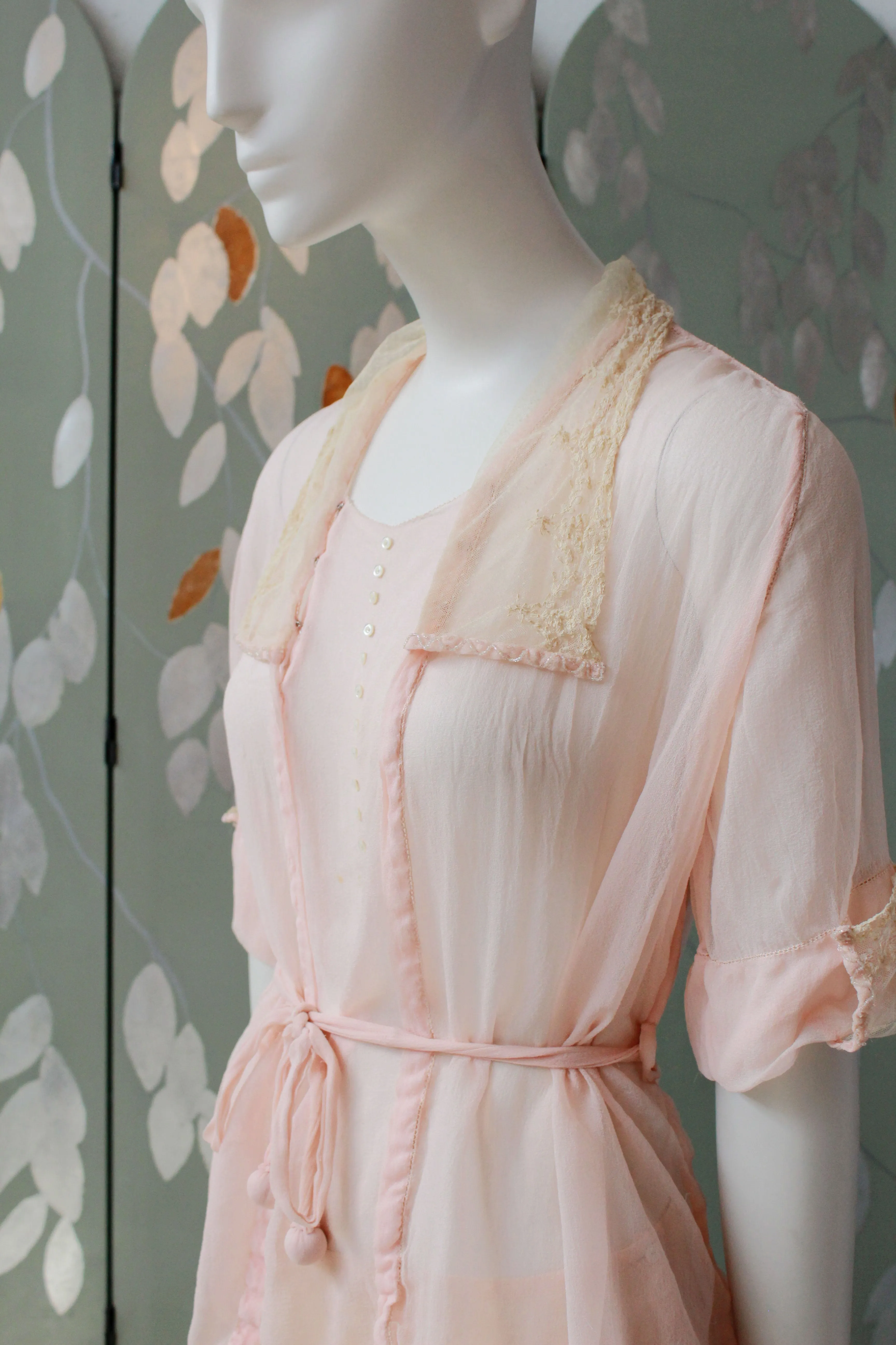 Antique 1910-1920s Pink Sheer Silk Chiffon Blouse