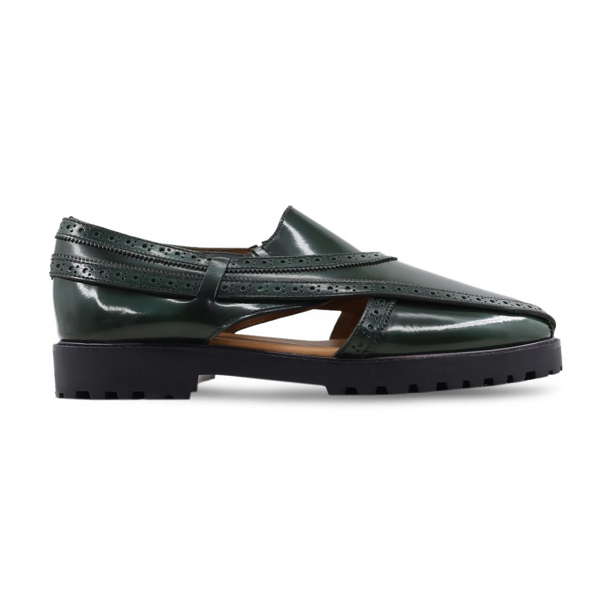 Asher - Men's Dark Green Box Leather High Shine Sandal