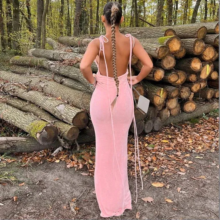 Backless Draped Maxi Dress