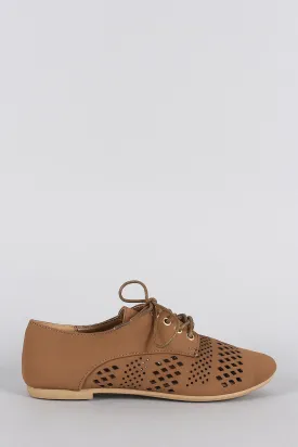 Bamboo Perforated Round Toe Lace Up Oxford Flat