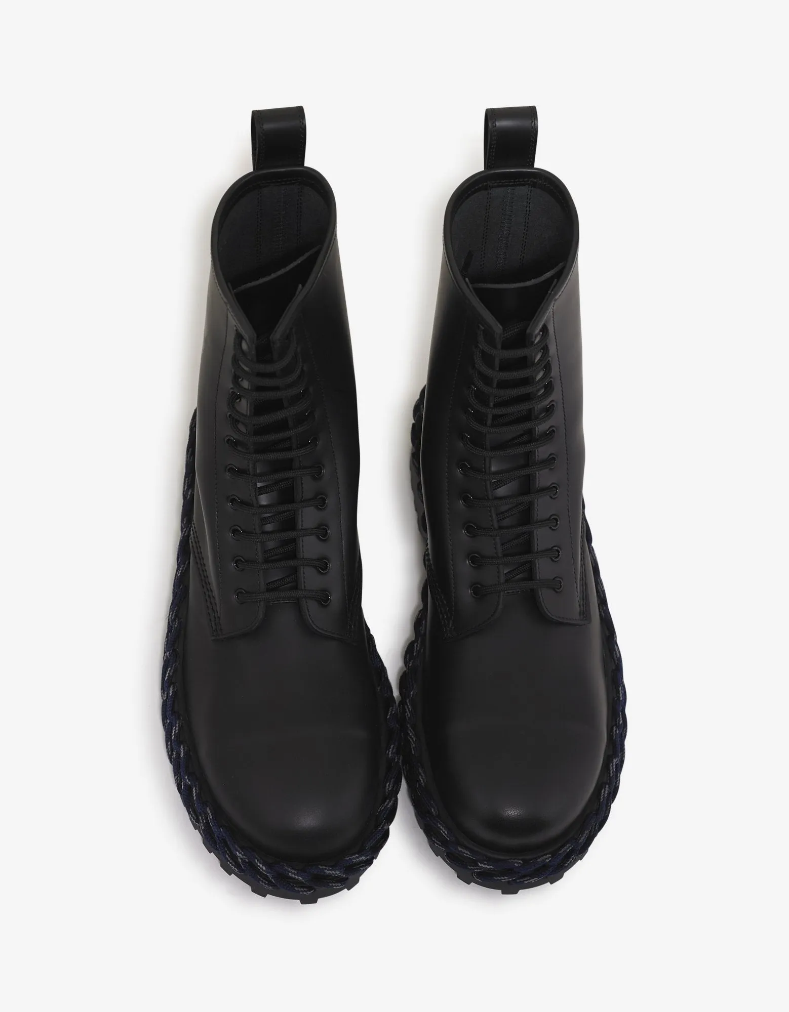 Black Leather Boots with Lacing Detail