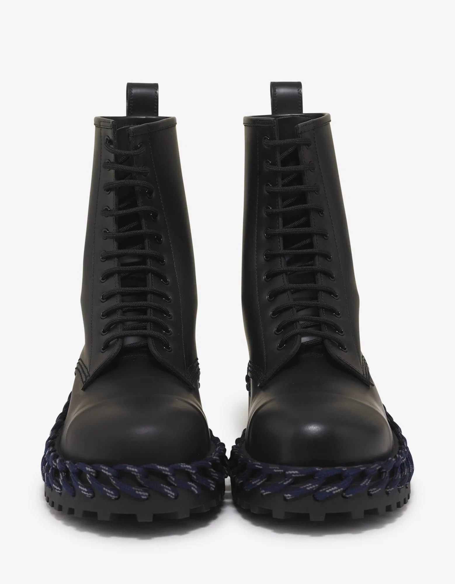 Black Leather Boots with Lacing Detail