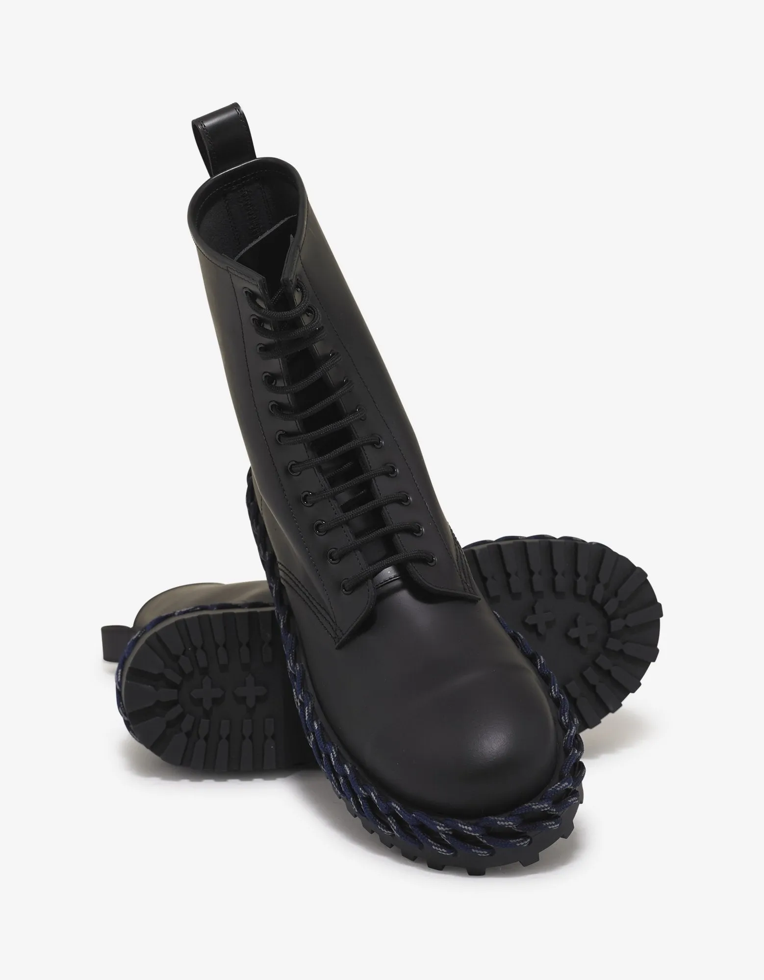 Black Leather Boots with Lacing Detail