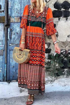 Bohemia Print Half Sleeve Maxi Dress