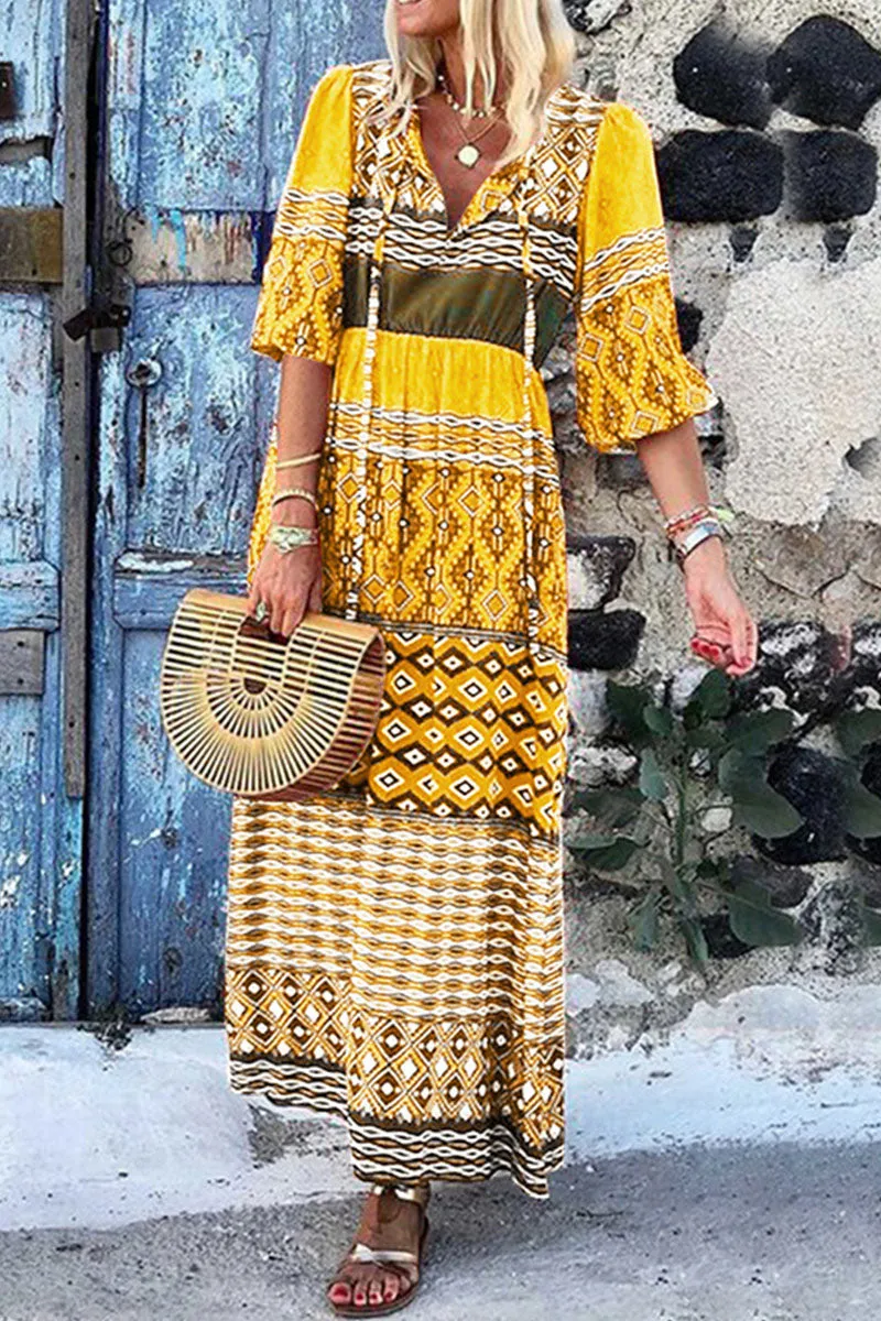 Bohemia Print Half Sleeve Maxi Dress