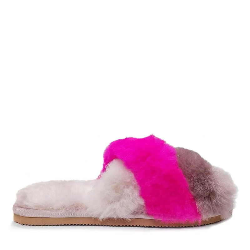 Calico Sheepskin Flufffy Slide