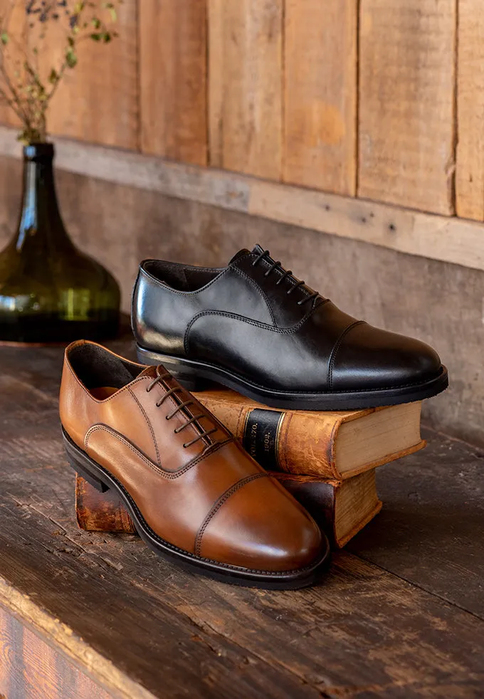 Campania Italian Calf Leather Cap Toe - Black