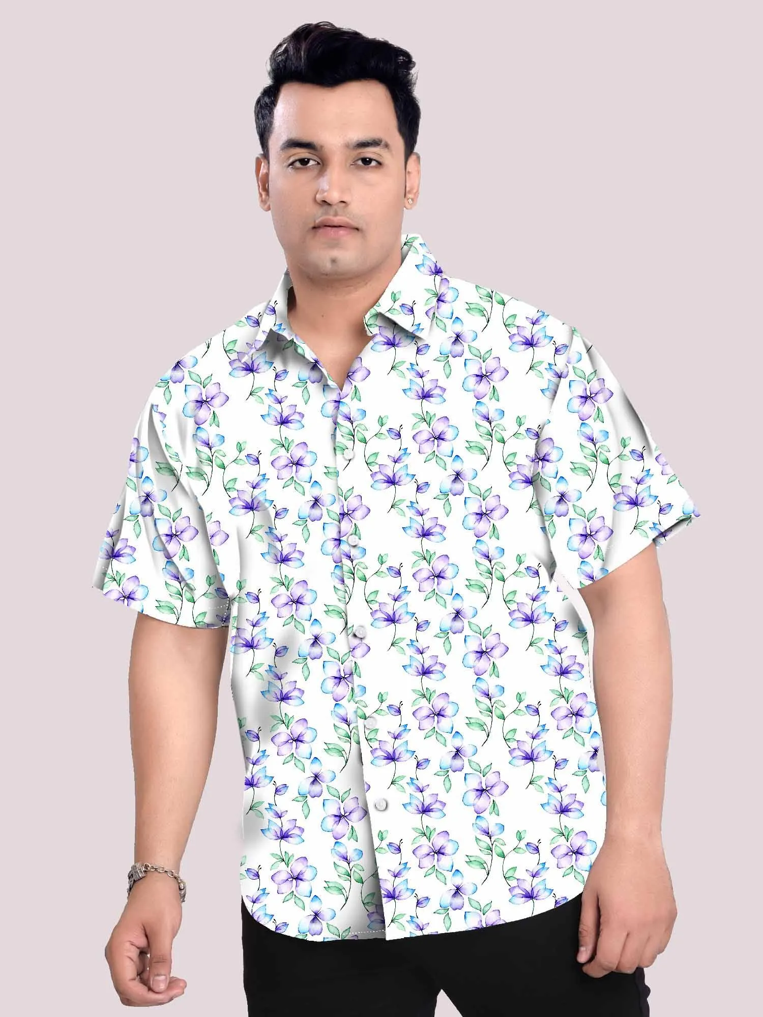 Chroma Bloom Linen Printed Shirt Men's Plus Size