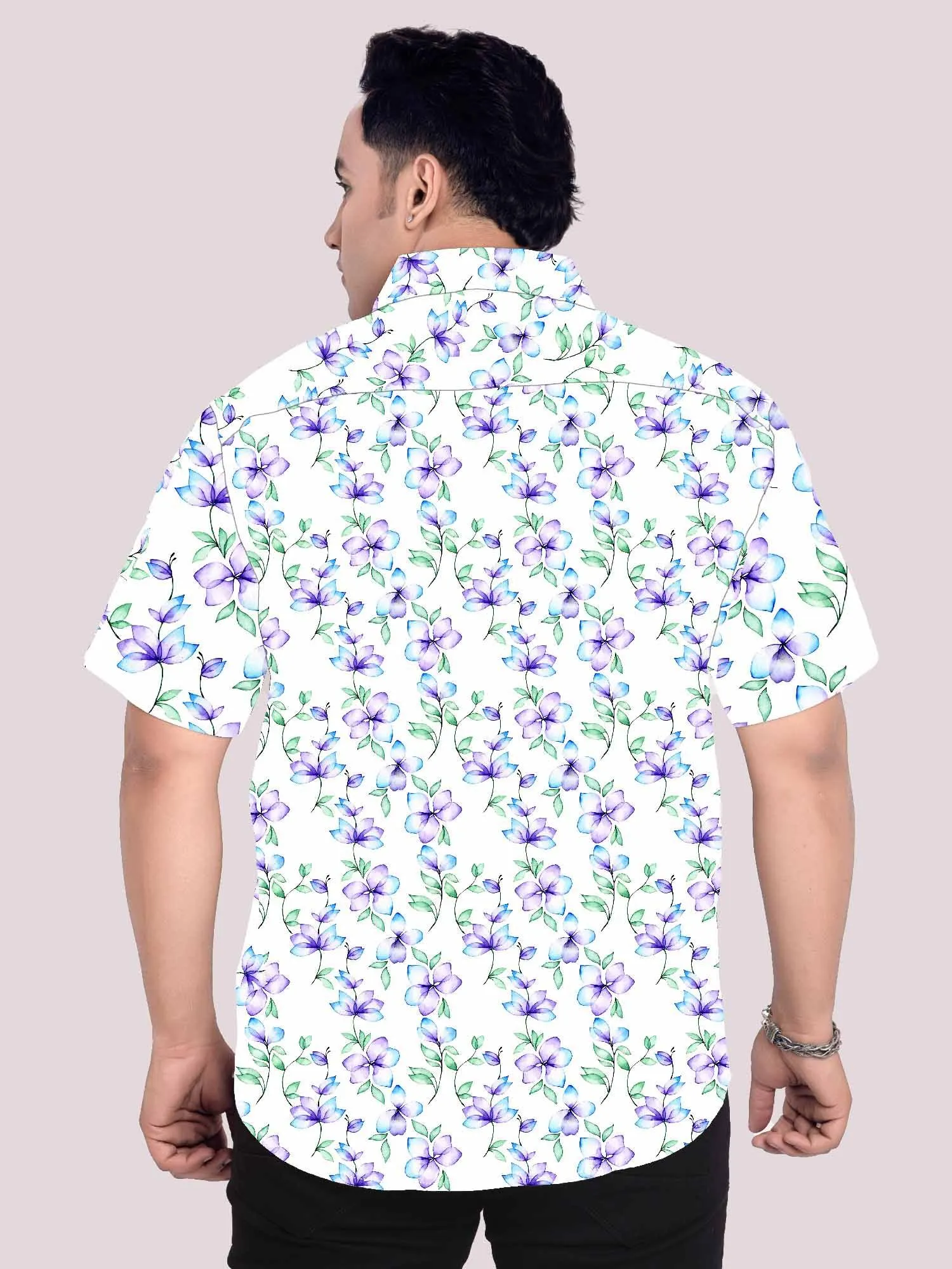 Chroma Bloom Linen Printed Shirt Men's Plus Size