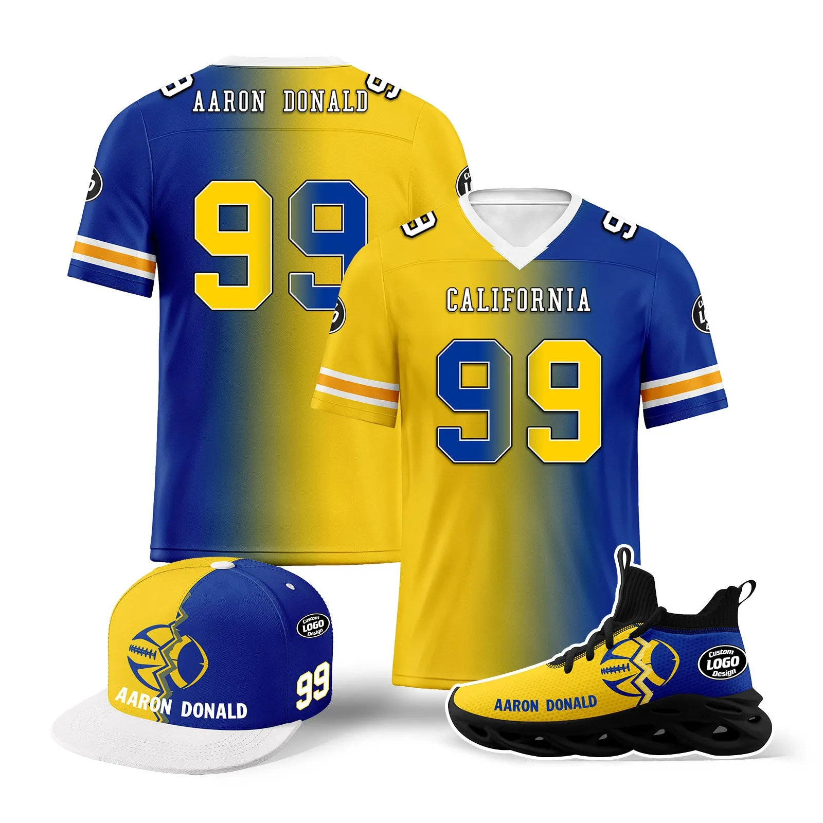 Custom Yellow Blue California Football Jersey MaxSoul Shoes and Hat Combo Offer Personalized Combo ZH-D028018-8