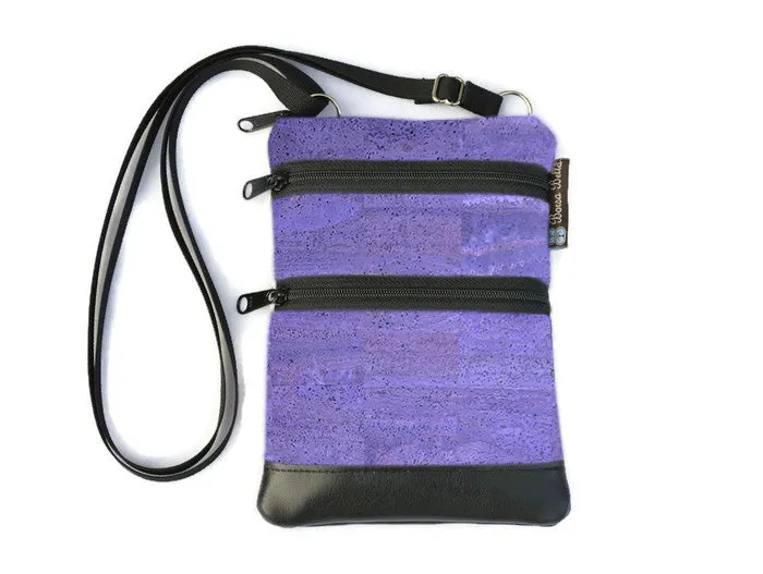 Ella Bella Purse Faux Leather Small Cross Body Purse - Purple Cork Leather Fabric