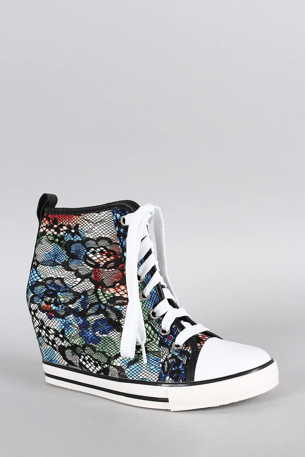 Floral Lace High Top Lace Up Sneaker