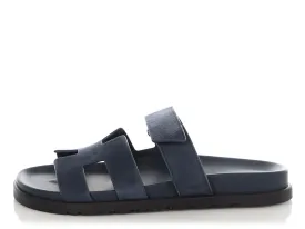 Hermès Blue Suede Chypre Sandals