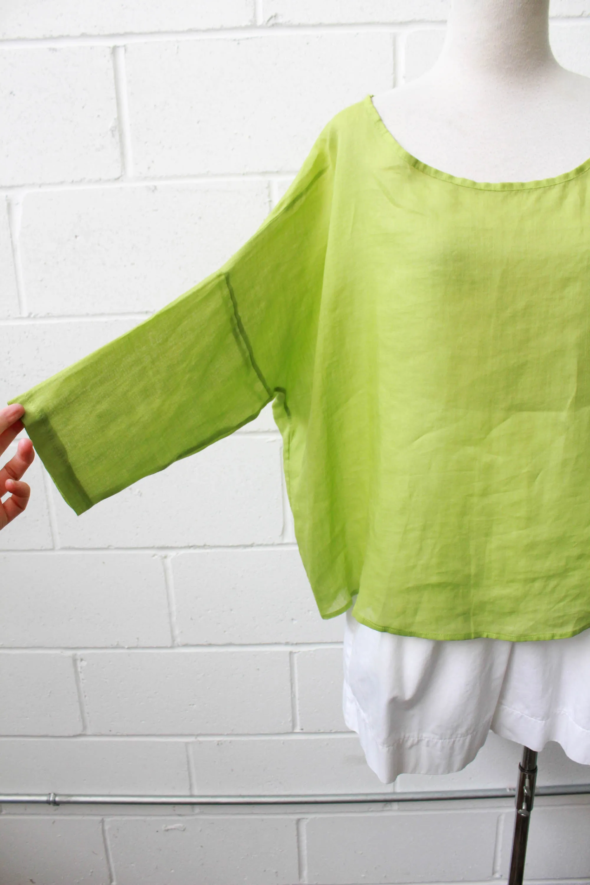 Linen and Silk Blend Green Blouse, Medium