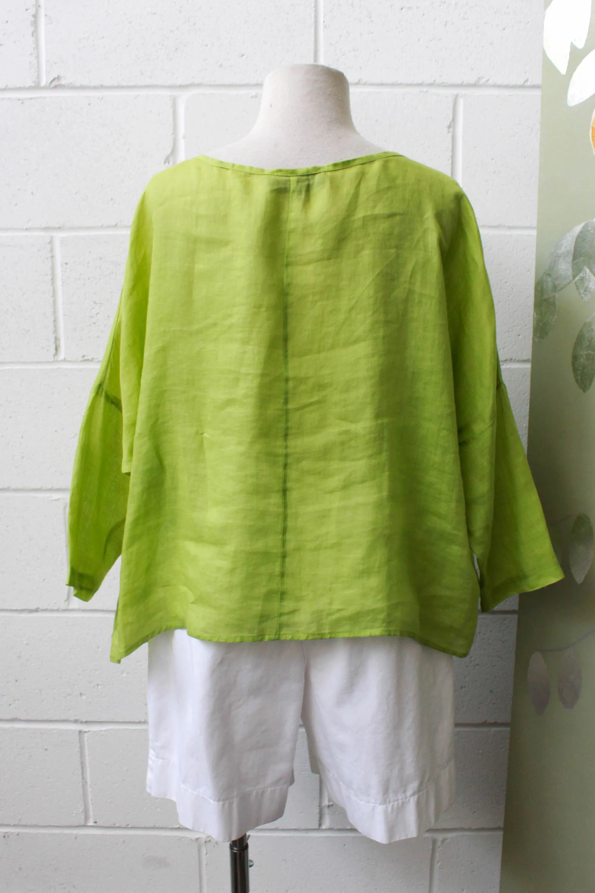 Linen and Silk Blend Green Blouse, Medium