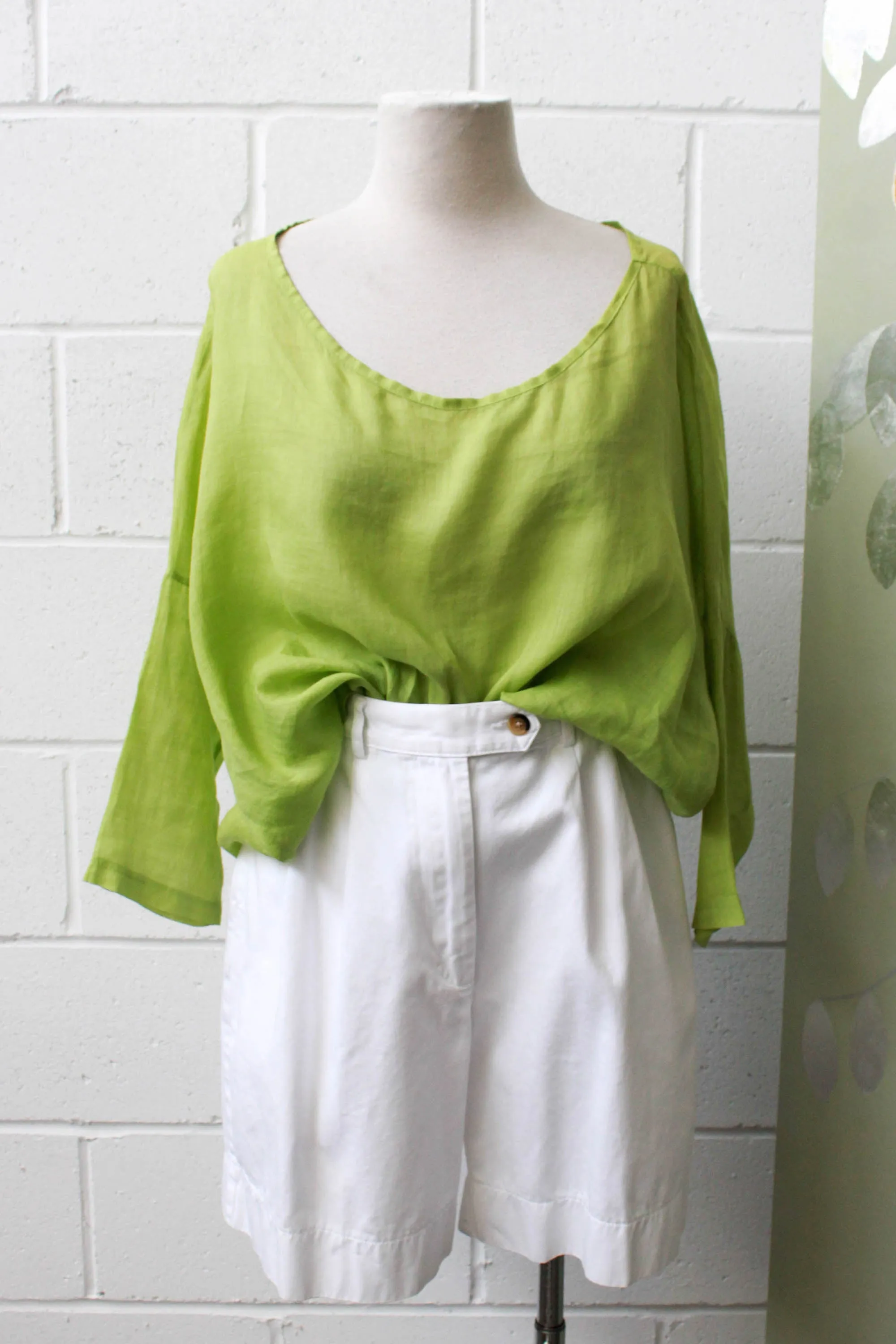 Linen and Silk Blend Green Blouse, Medium