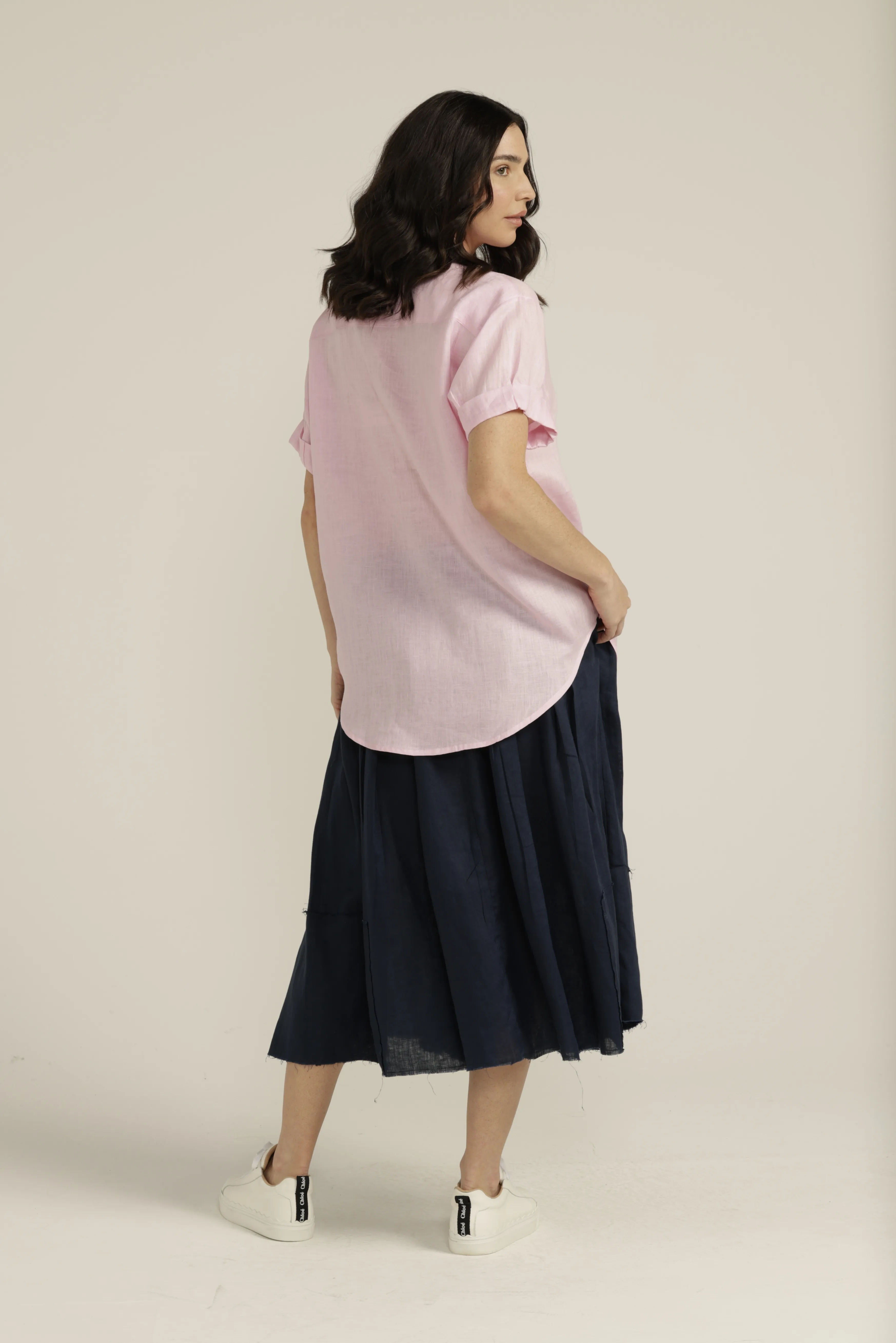 Linen Cuffed Short Sleeve Shirt Candy