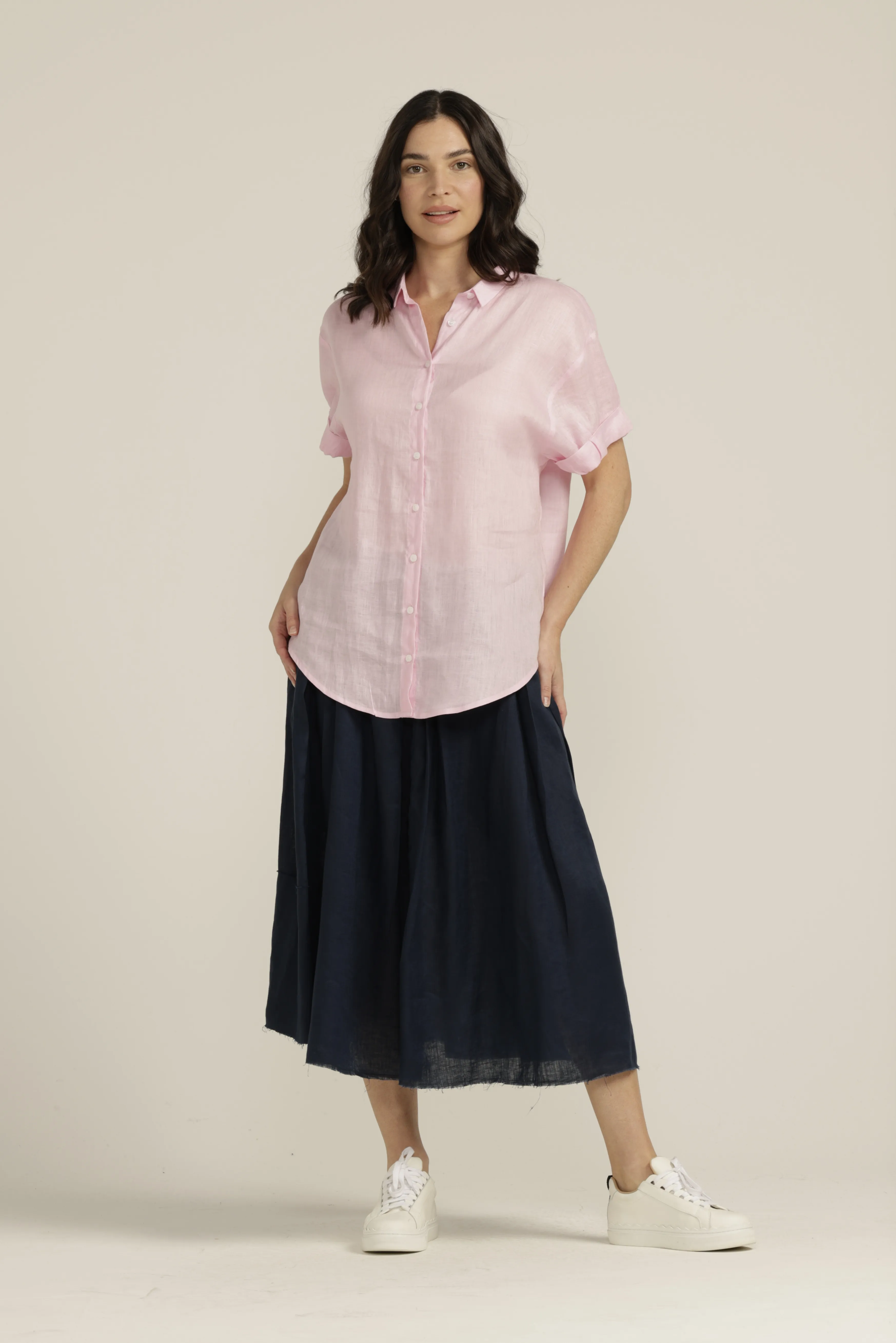 Linen Cuffed Short Sleeve Shirt Candy