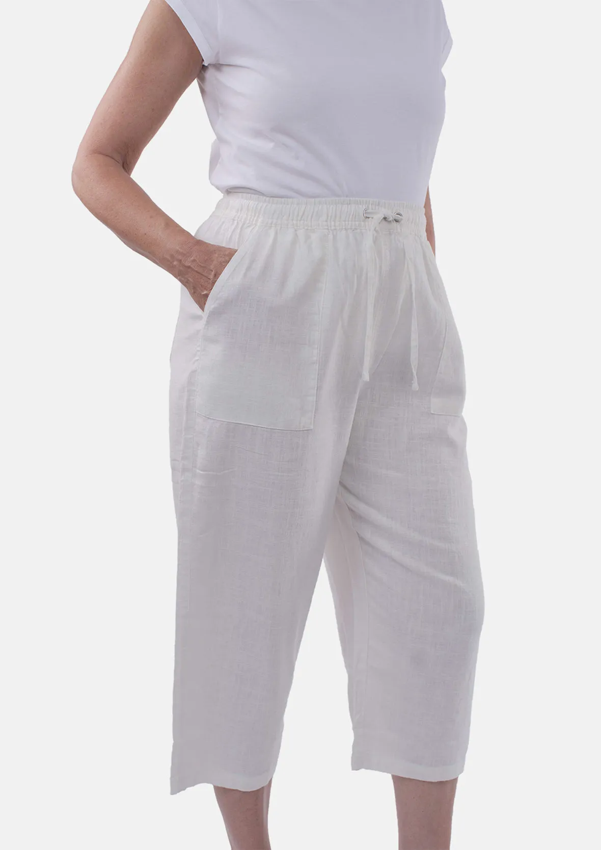 Linen Rich Cropped Trousers With Pockets