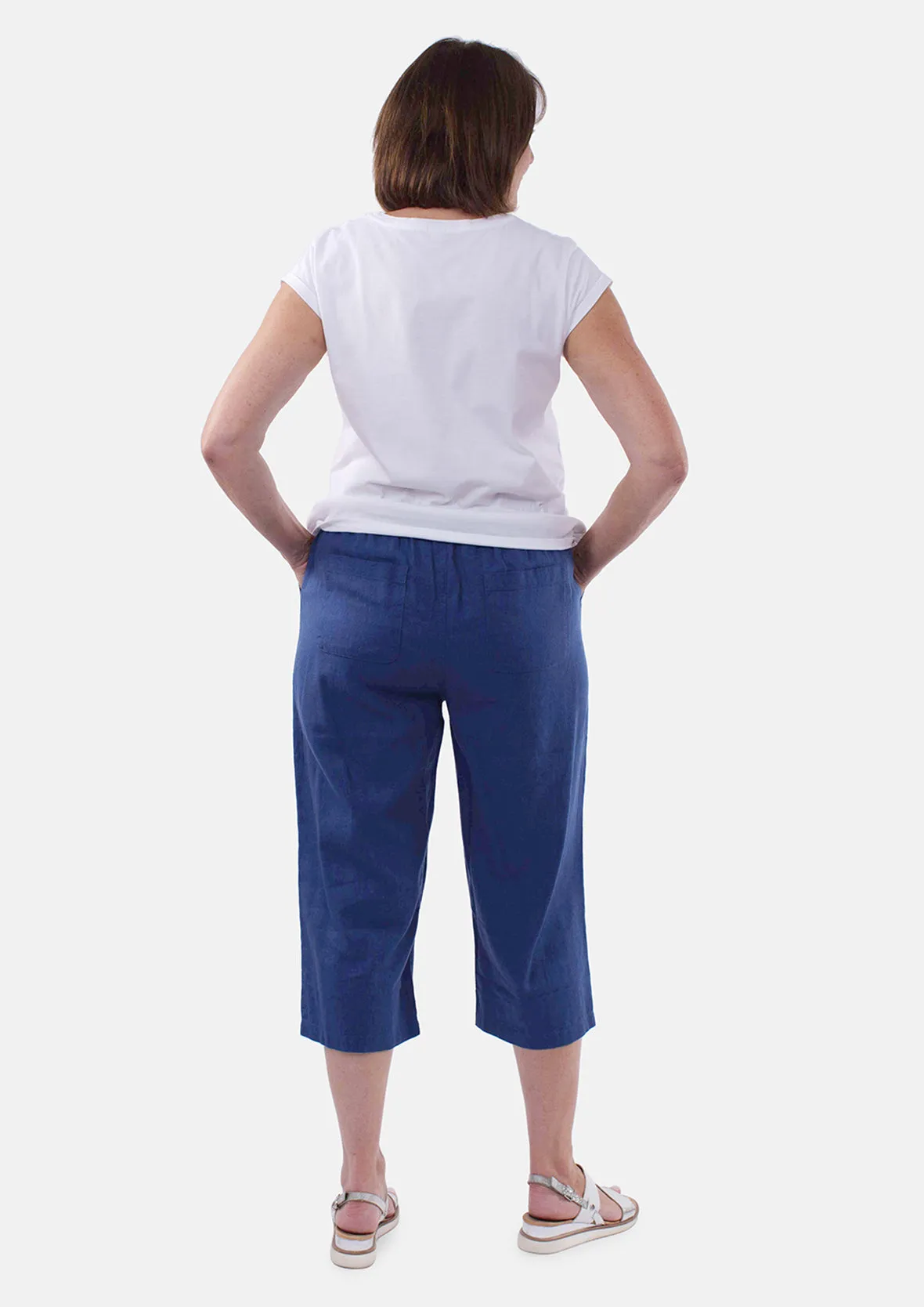 Linen Rich Cropped Trousers With Pockets