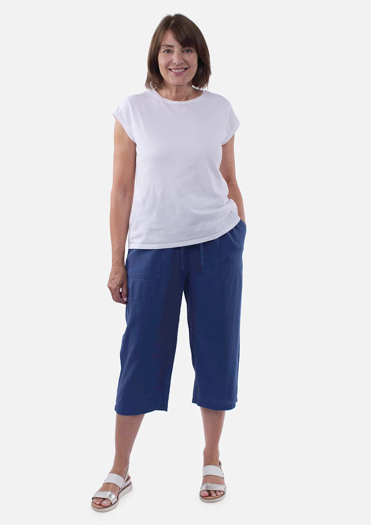 Linen Rich Cropped Trousers With Pockets