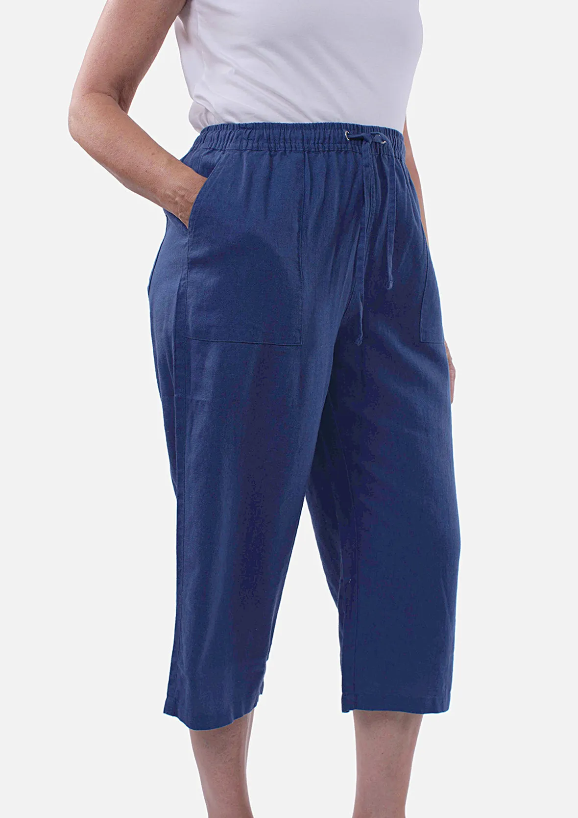 Linen Rich Cropped Trousers With Pockets