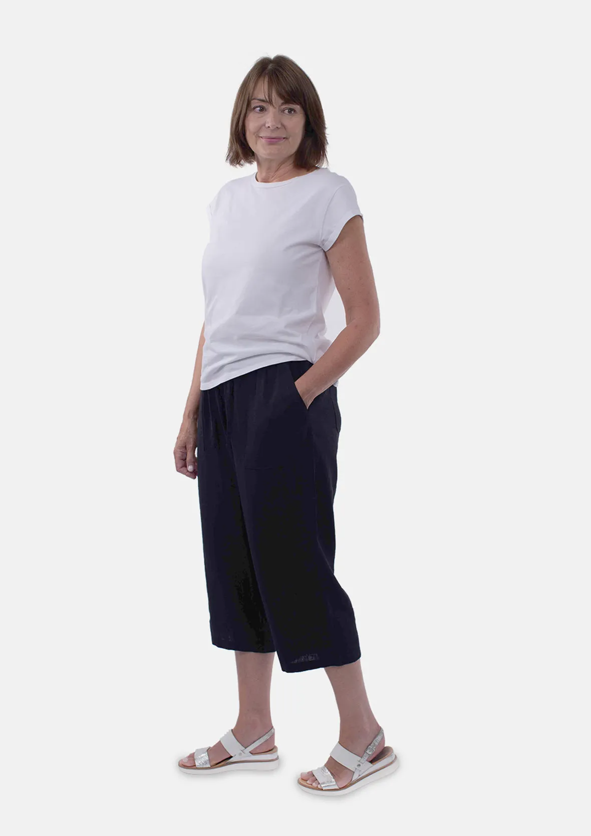 Linen Rich Cropped Trousers With Pockets