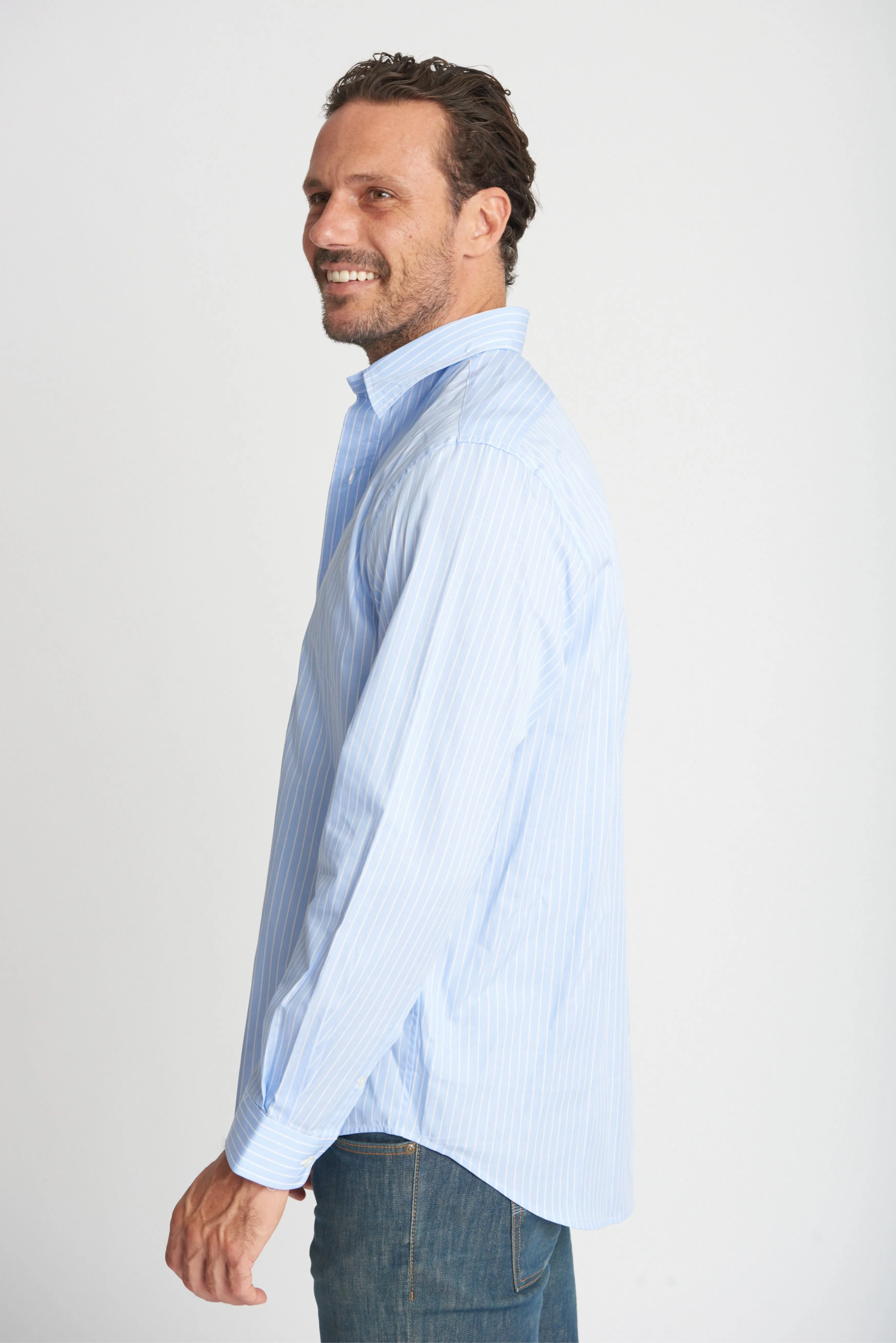 Mens Cotton Check Shirt Chambray Stripe