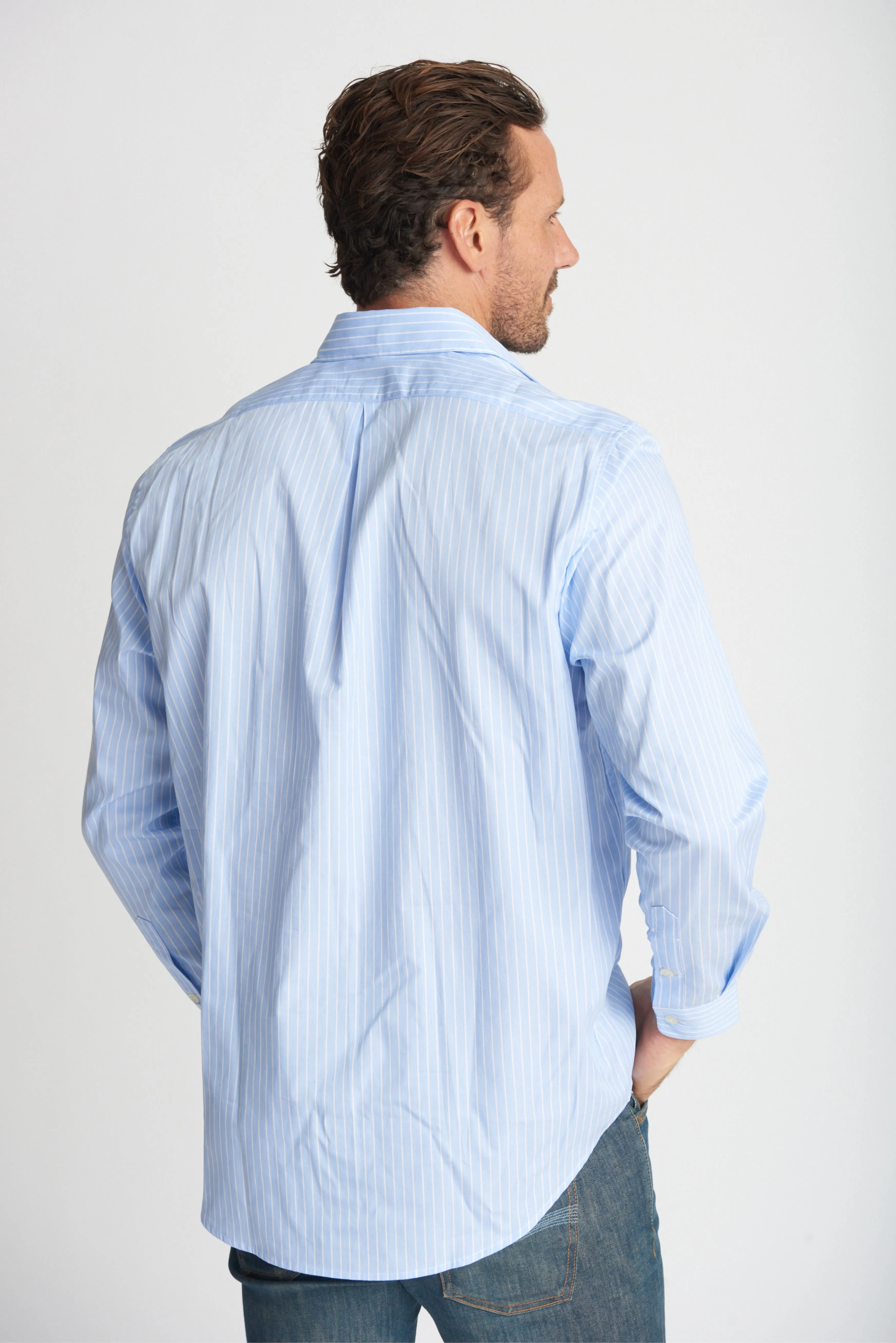 Mens Cotton Check Shirt Chambray Stripe