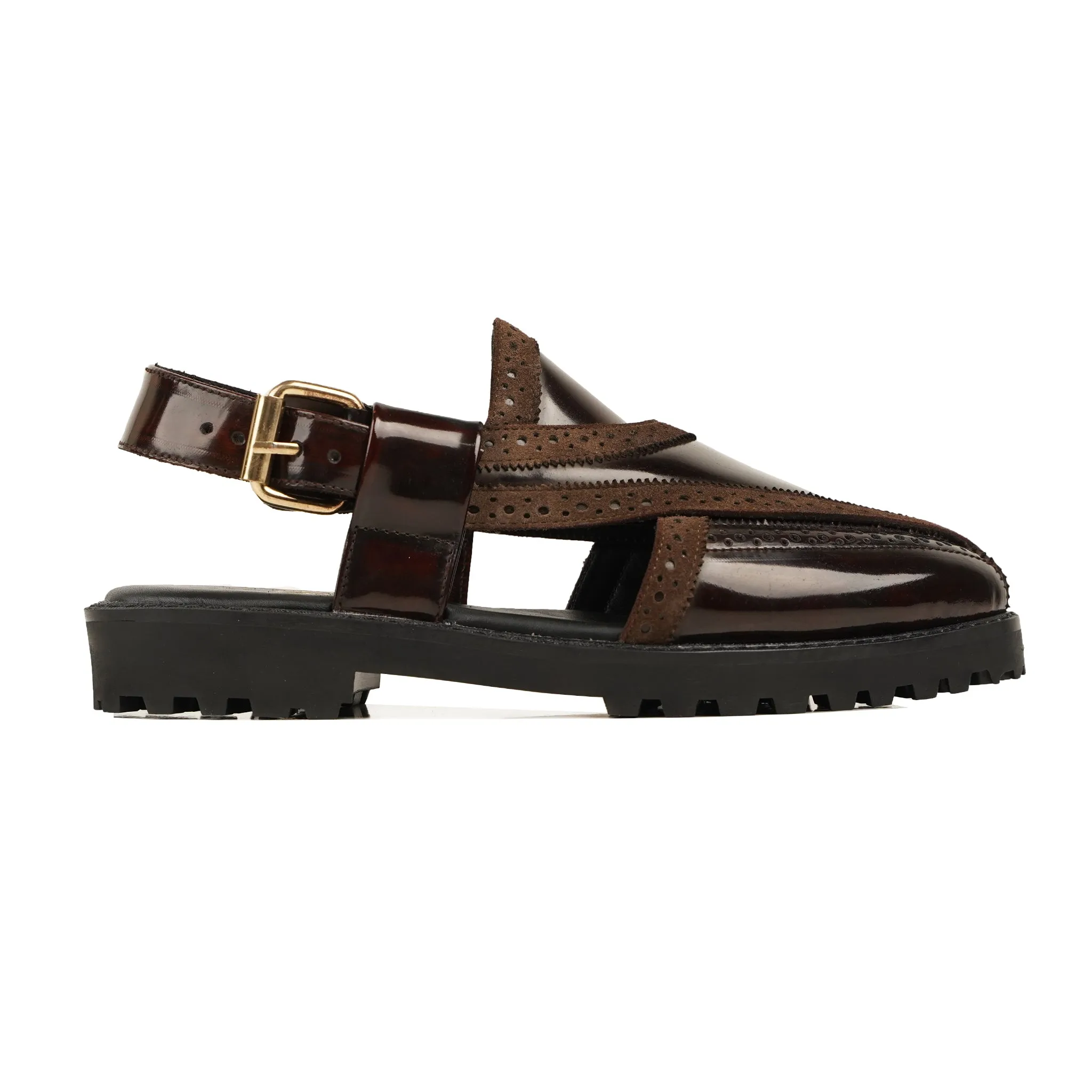 Musina - Men's Dark Brown Box Leather High Shine Sandal