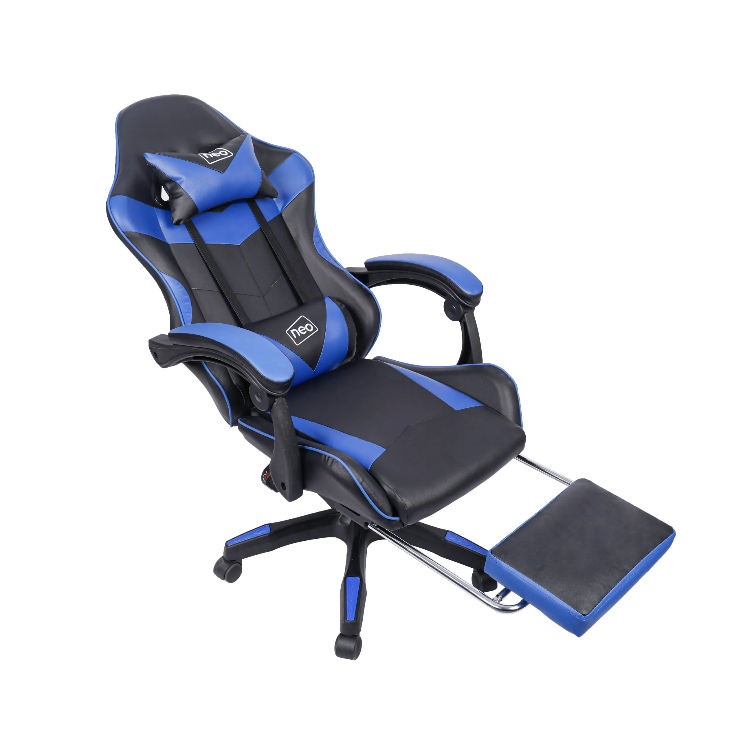 Neo Blue/Black Massage Leather Gaming Chair With Footrest