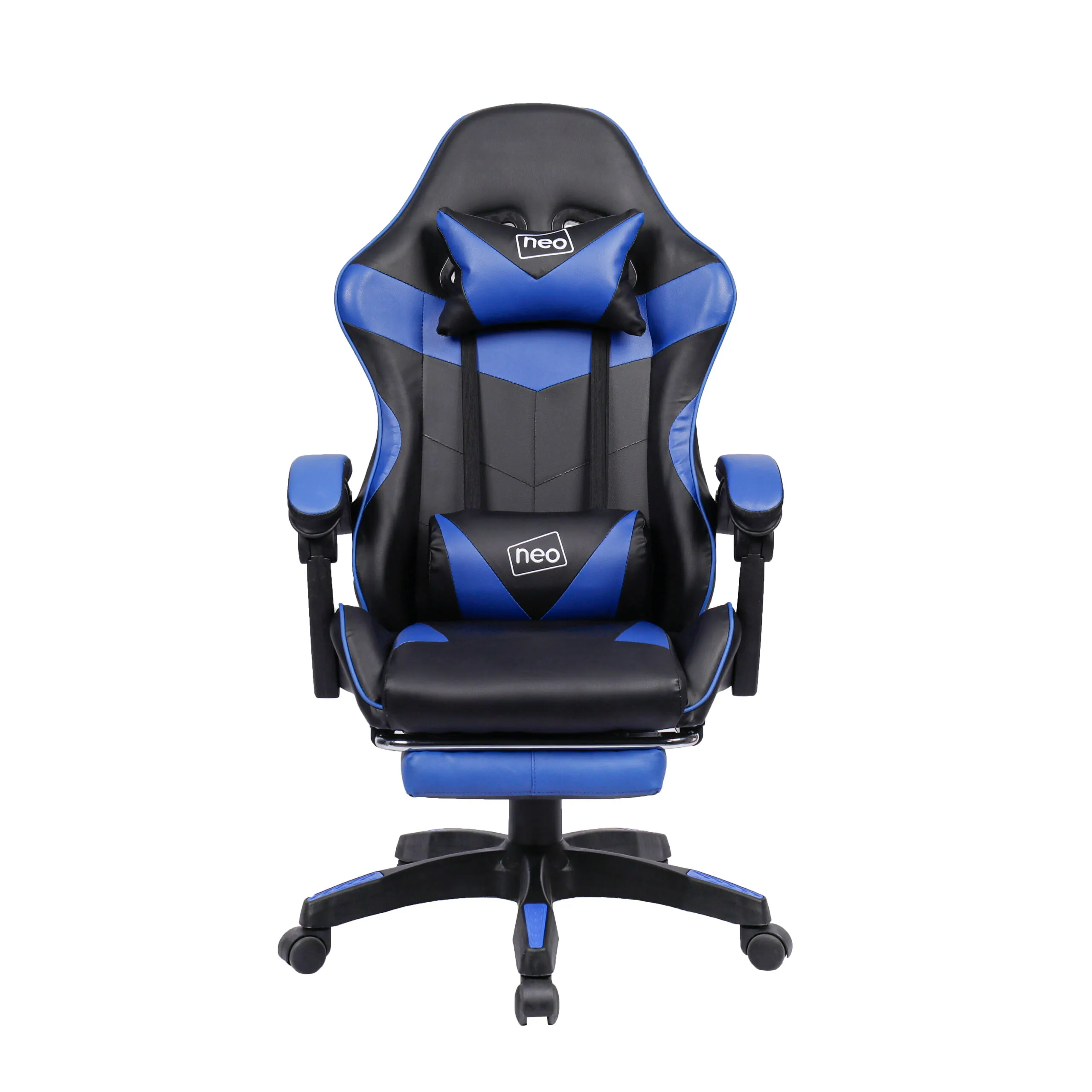 Neo Blue/Black Massage Leather Gaming Chair With Footrest