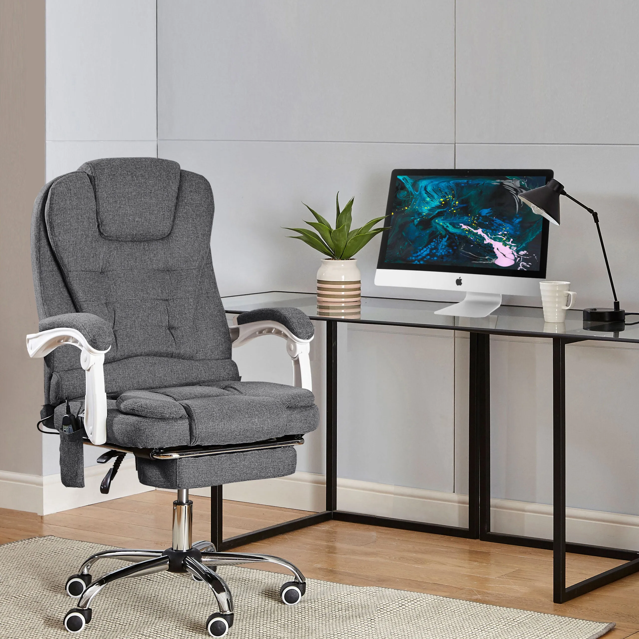 Neo Direct Dark Grey Fabric Office Chair With Footrest & Massage