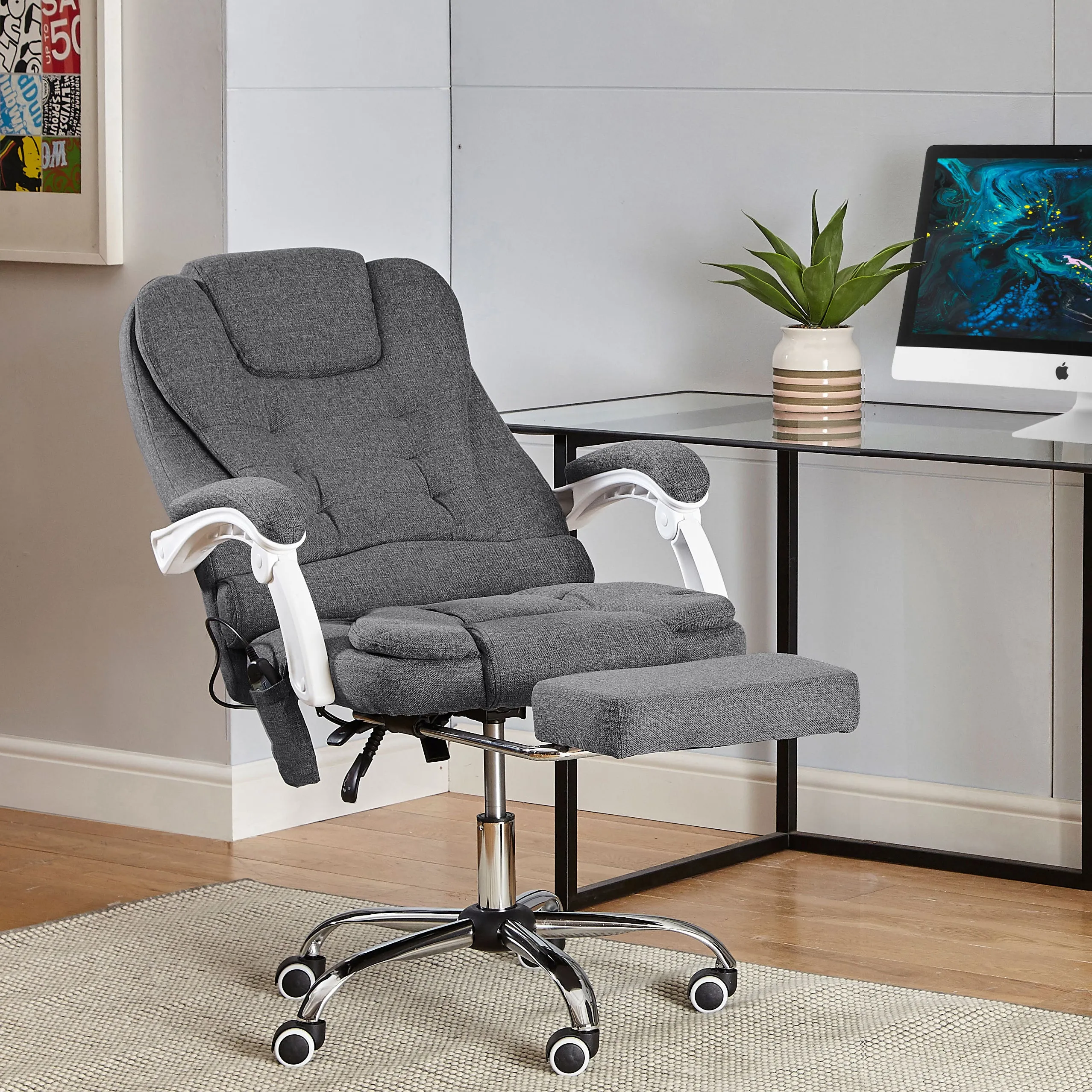 Neo Direct Dark Grey Fabric Office Chair With Footrest & Massage