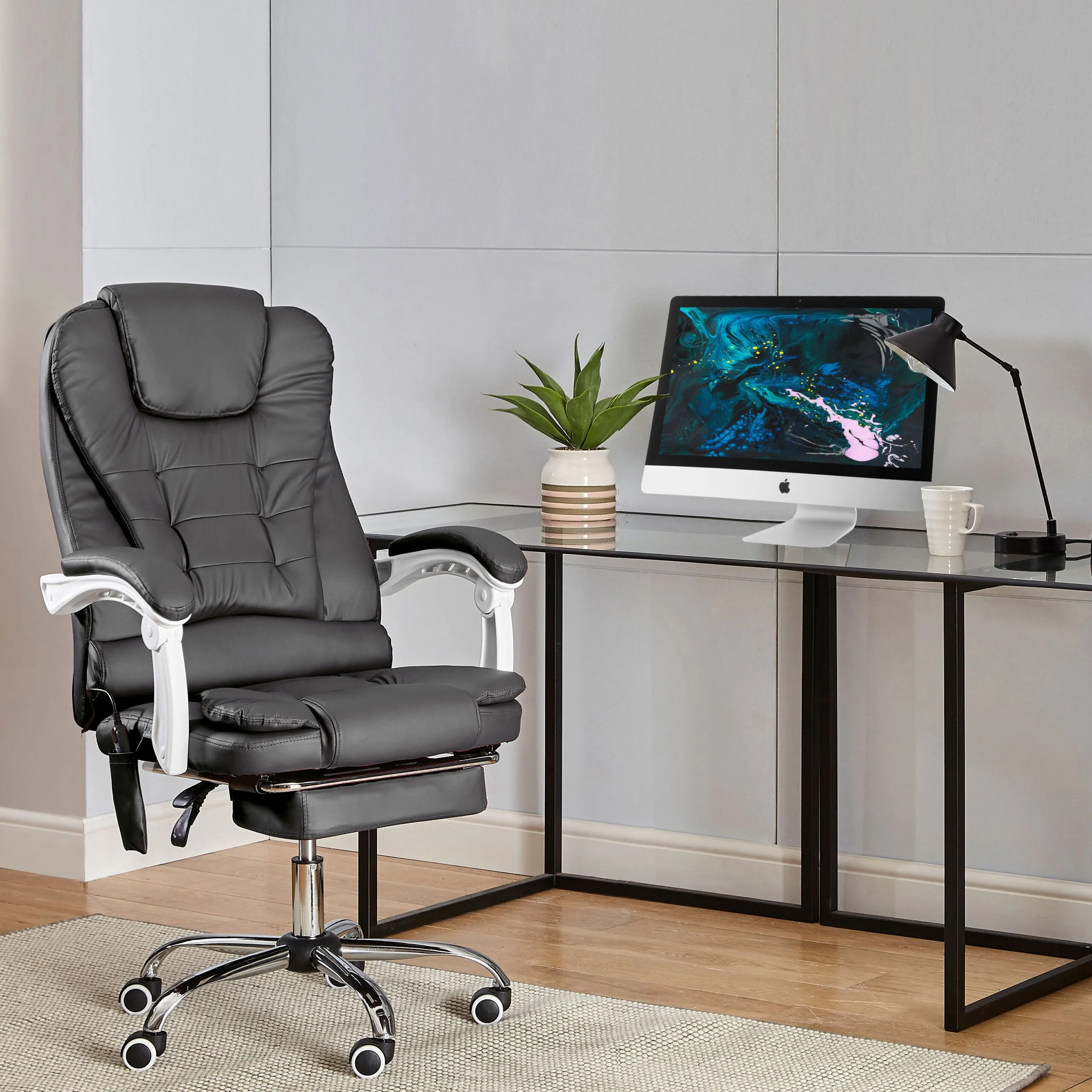 Neo Direct Dark Grey Faux Leather Office Chair With Footrest & Massage