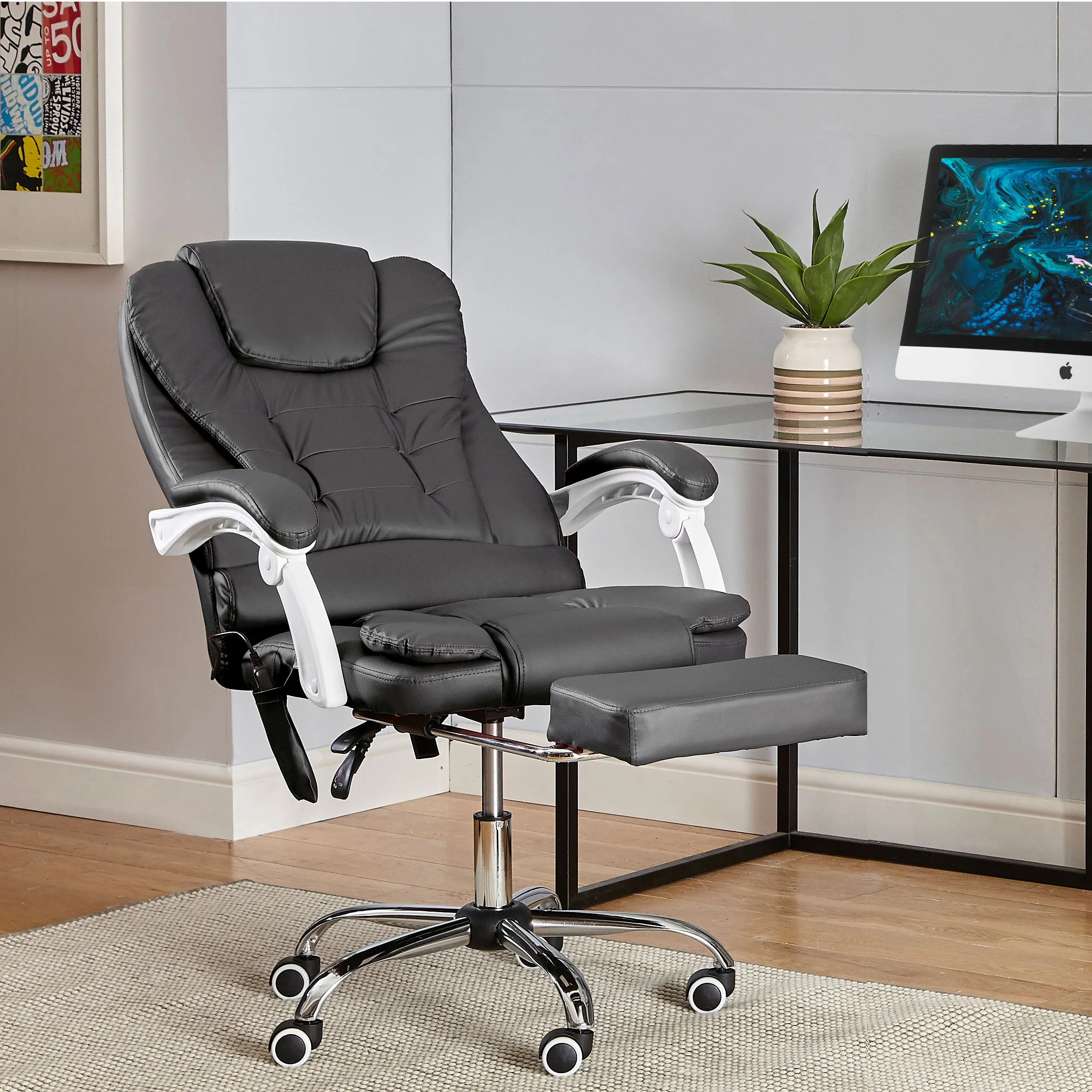 Neo Direct Dark Grey Faux Leather Office Chair With Footrest & Massage