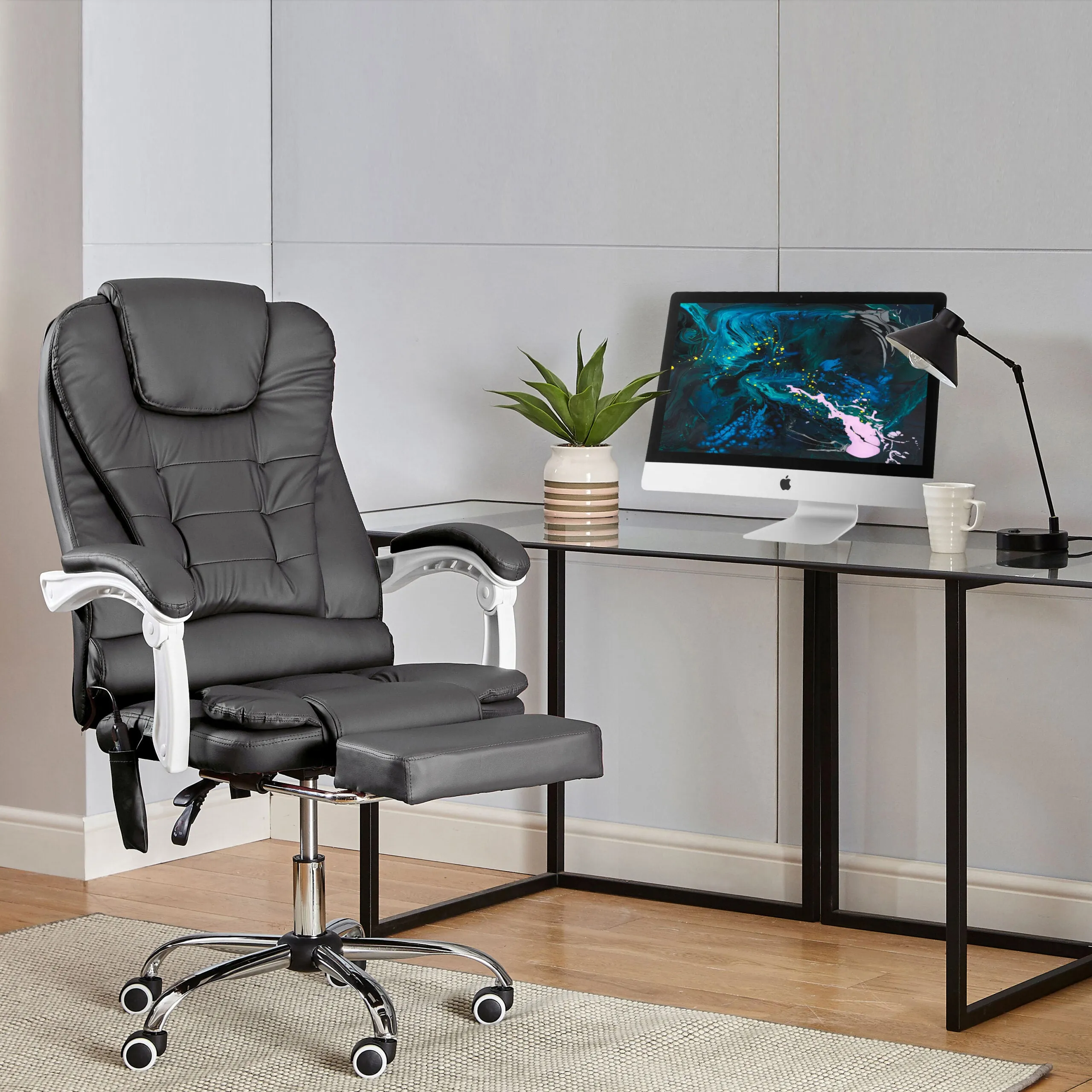 Neo Direct Dark Grey Faux Leather Office Chair With Footrest & Massage