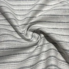 Off White & Grey Stripes Print Cotton Linen Fabric 18435