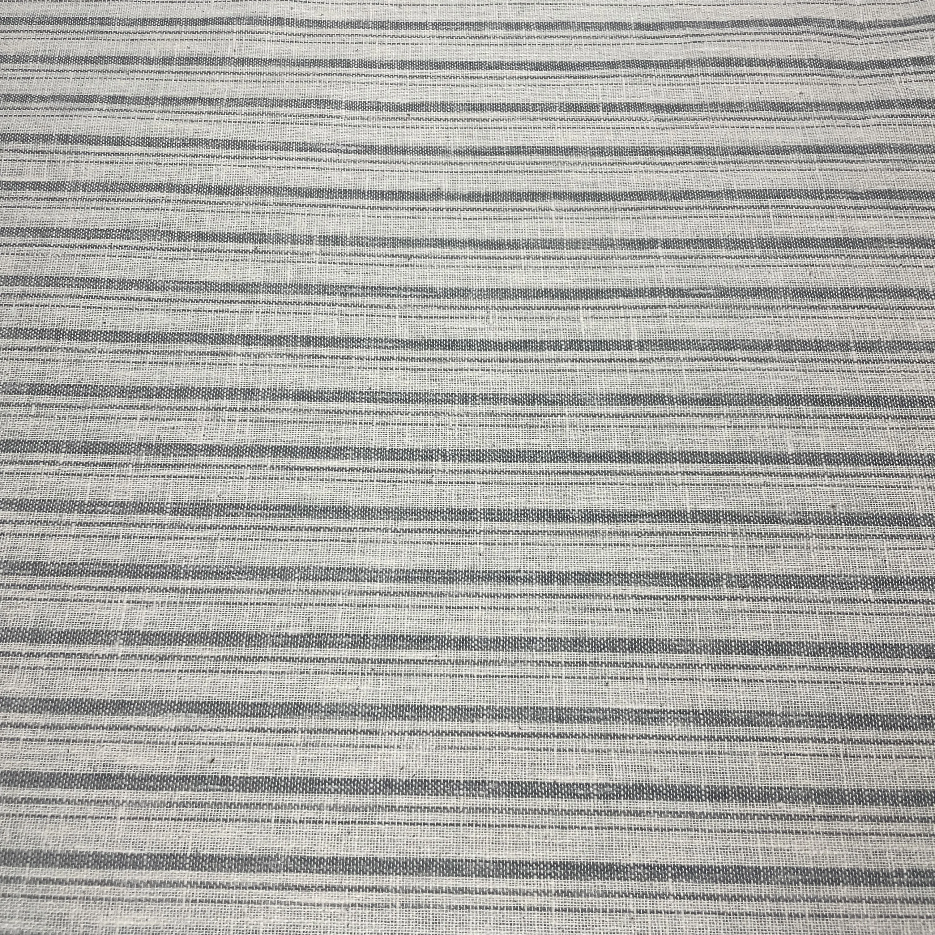 Off White & Grey Stripes Print Cotton Linen Fabric 18435