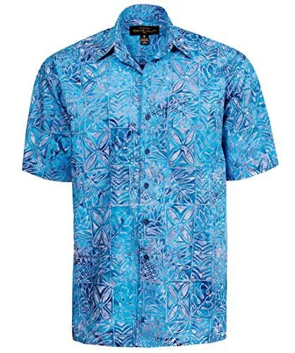 Peter Huntington Timor Island Single Pocket Handcrafted Aqua Gray Tropical Shirt