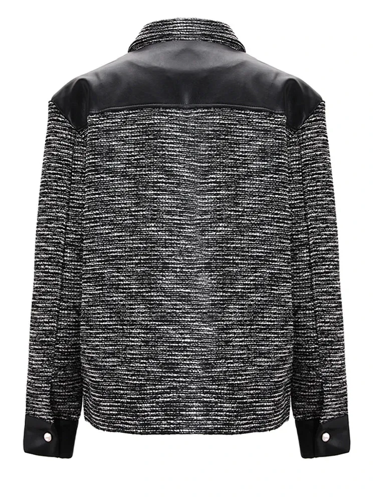 Pre-Order: Stylish Panelled Faux Leather Spliced Jacket