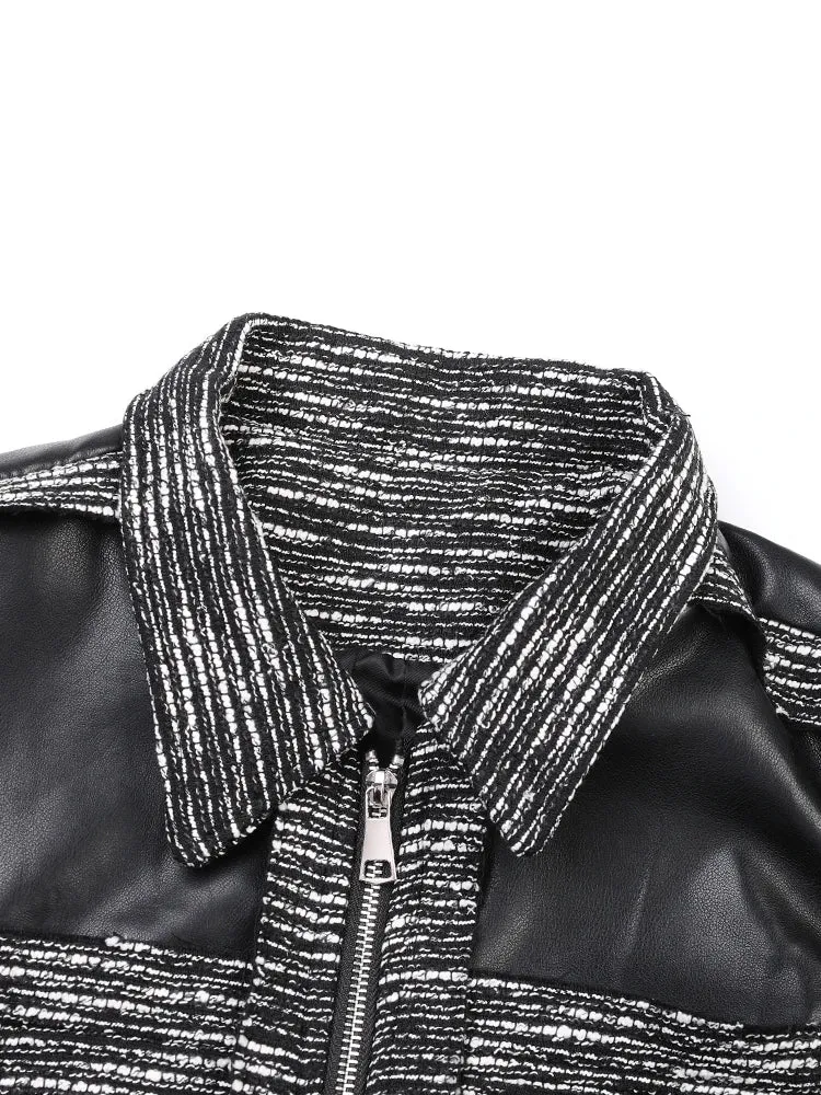 Pre-Order: Stylish Panelled Faux Leather Spliced Jacket